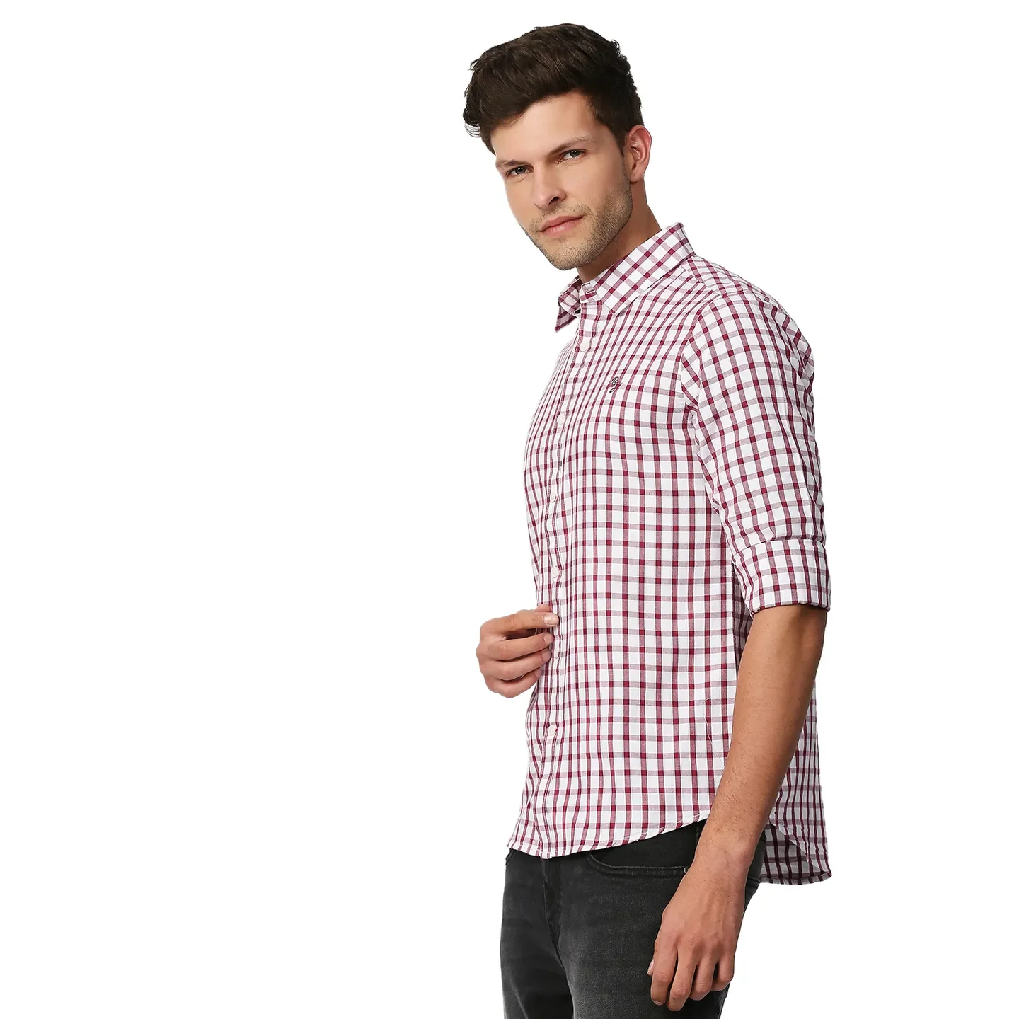 Pink Slim Straight Fit Regular Collar Long Sleeves Men's Shirt by Being Human Clothing - Image 2