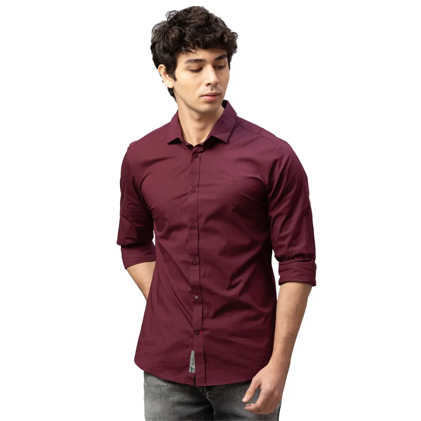 Red Skinny Straight Fit Regular Collar Long Sleeves Cotton Men's Shirt by Being Human Clothing