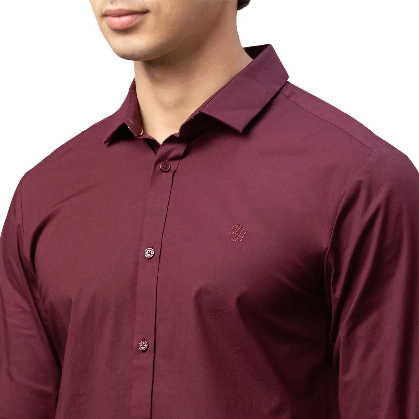 Red Skinny Straight Fit Regular Collar Long Sleeves Cotton Men's Shirt by Being Human Clothing - Image 4