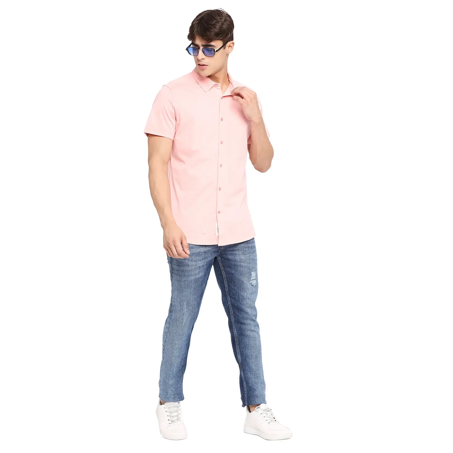 Dusty Pink Slim Fit Regular Collar Men's Shirt by Being Human Clothing - Image 6
