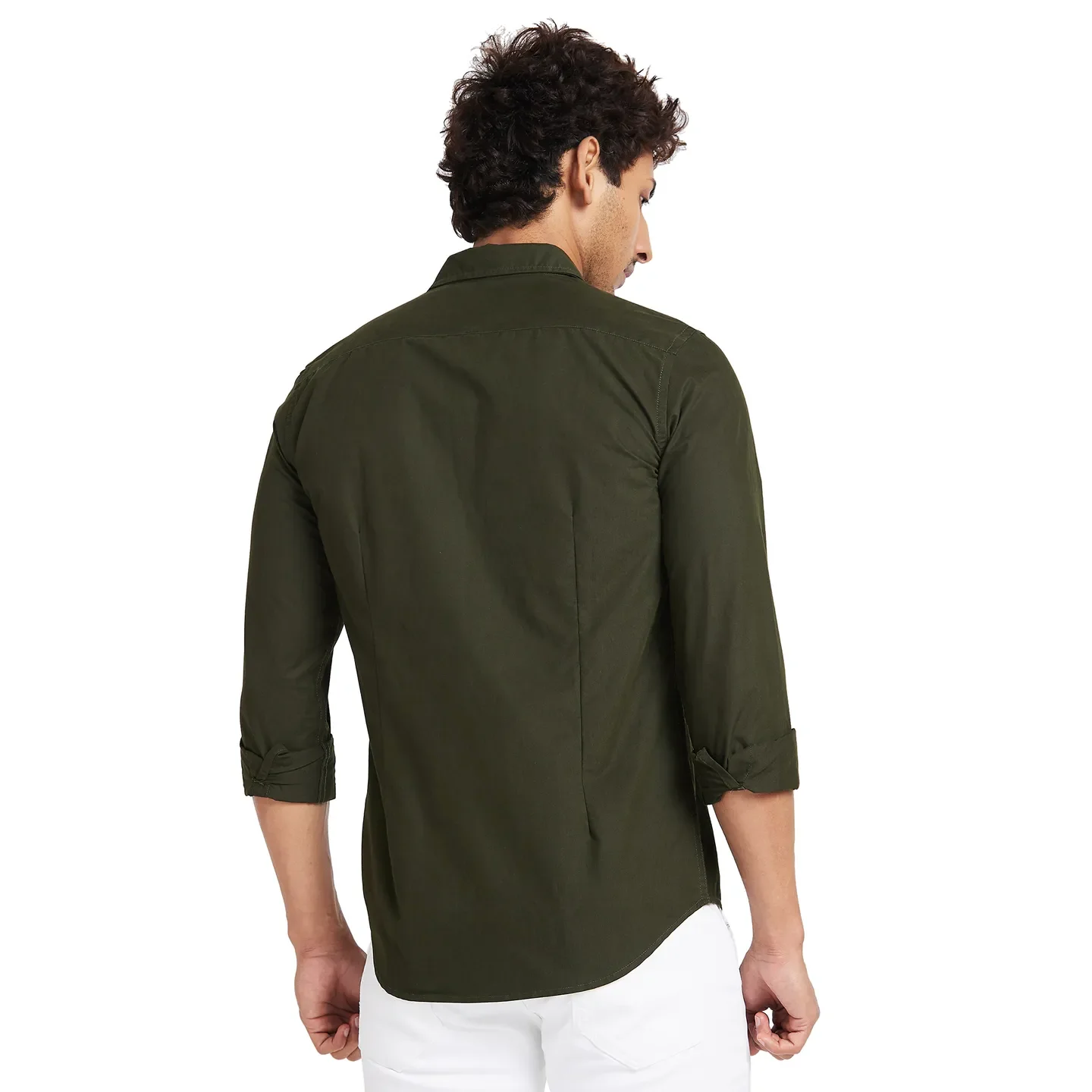 Green Slim Straight Fit Regular Collar Long Sleeves Men's Shirt by Being Human Clothing - Image 4