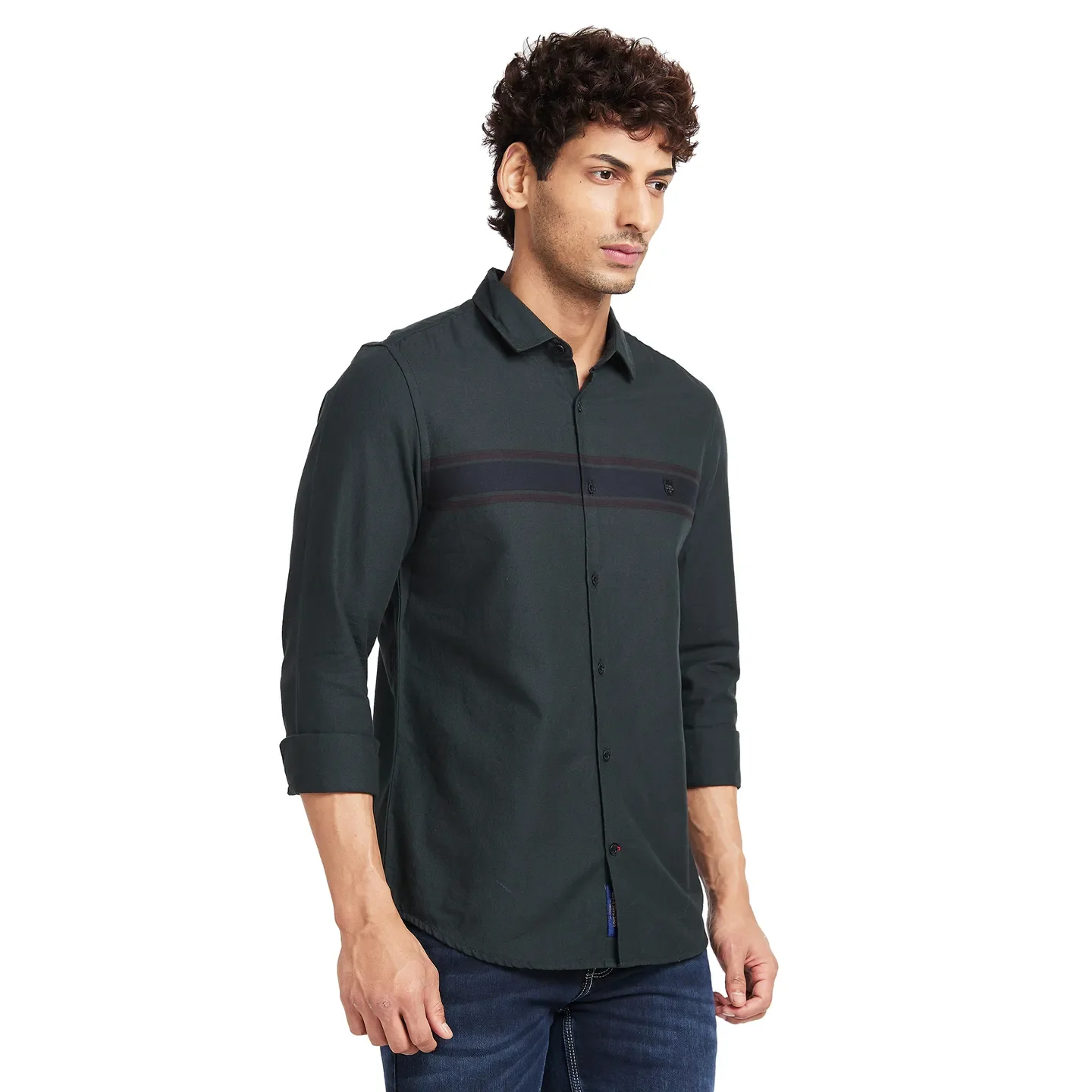 Forest Green Slim Fit Regular Collar Men's Shirt by Being Human Clothing - Image 3