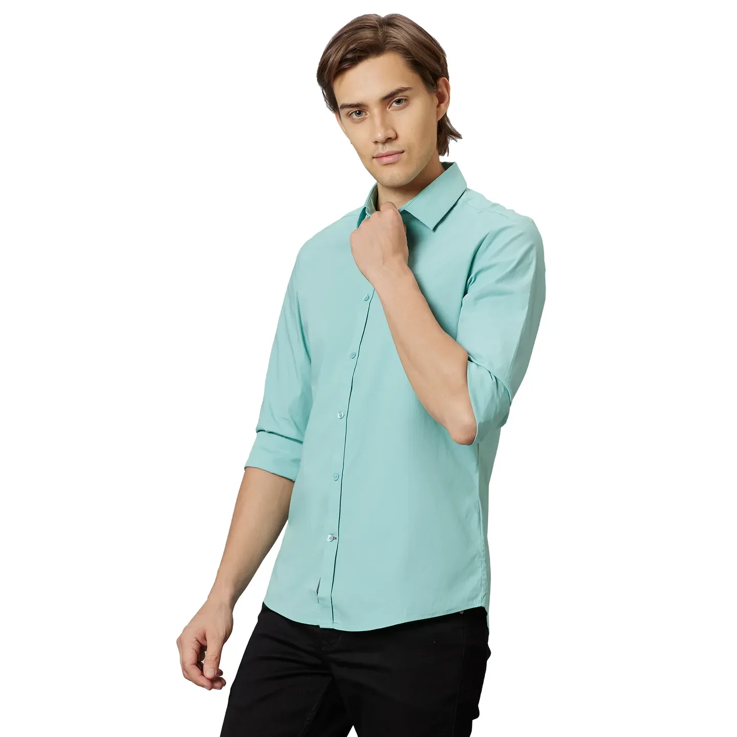 Green Super Slim Fit Regular Collar Men's Shirt by Being Human Clothing - Image 3