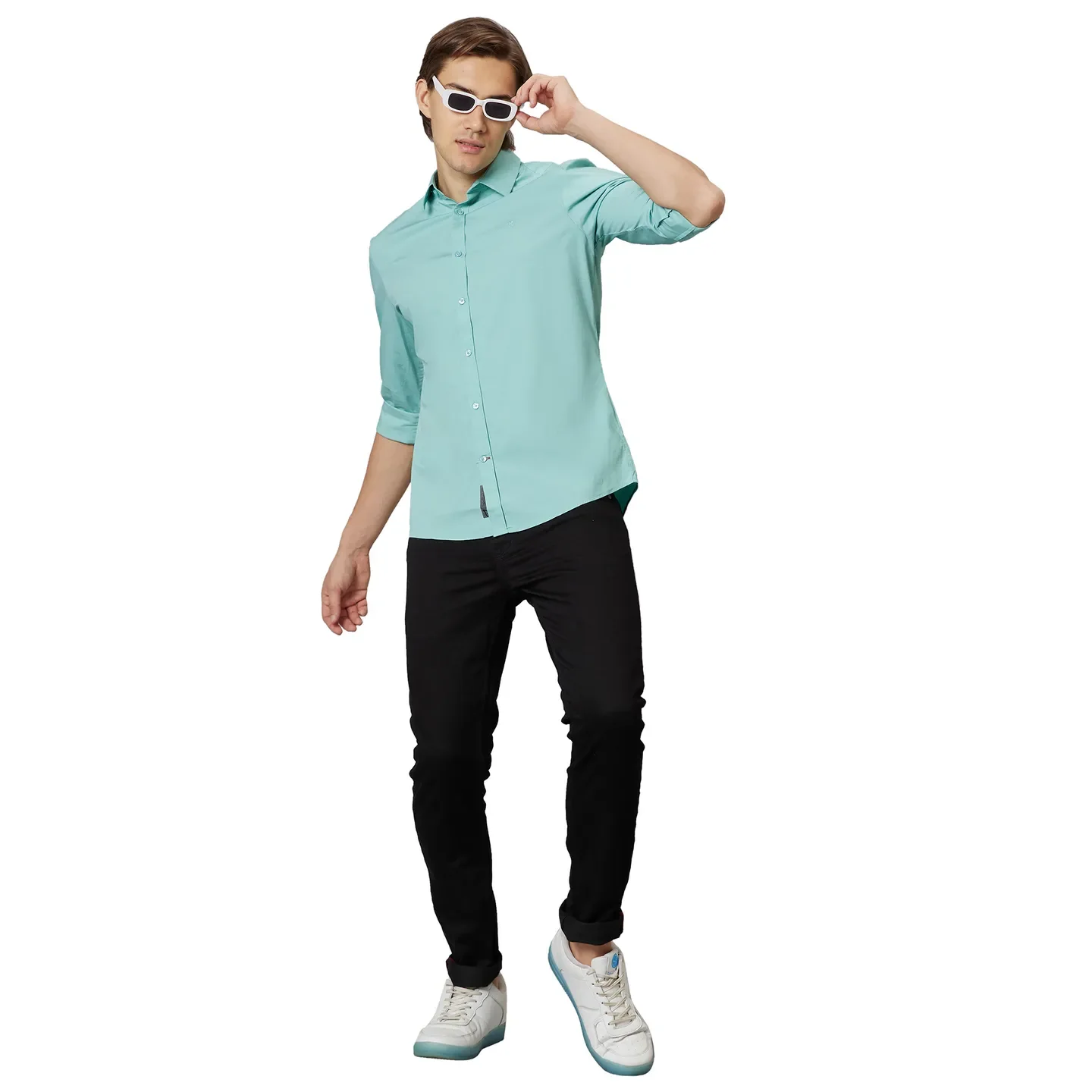 Green Super Slim Fit Regular Collar Men's Shirt by Being Human Clothing - Image 5