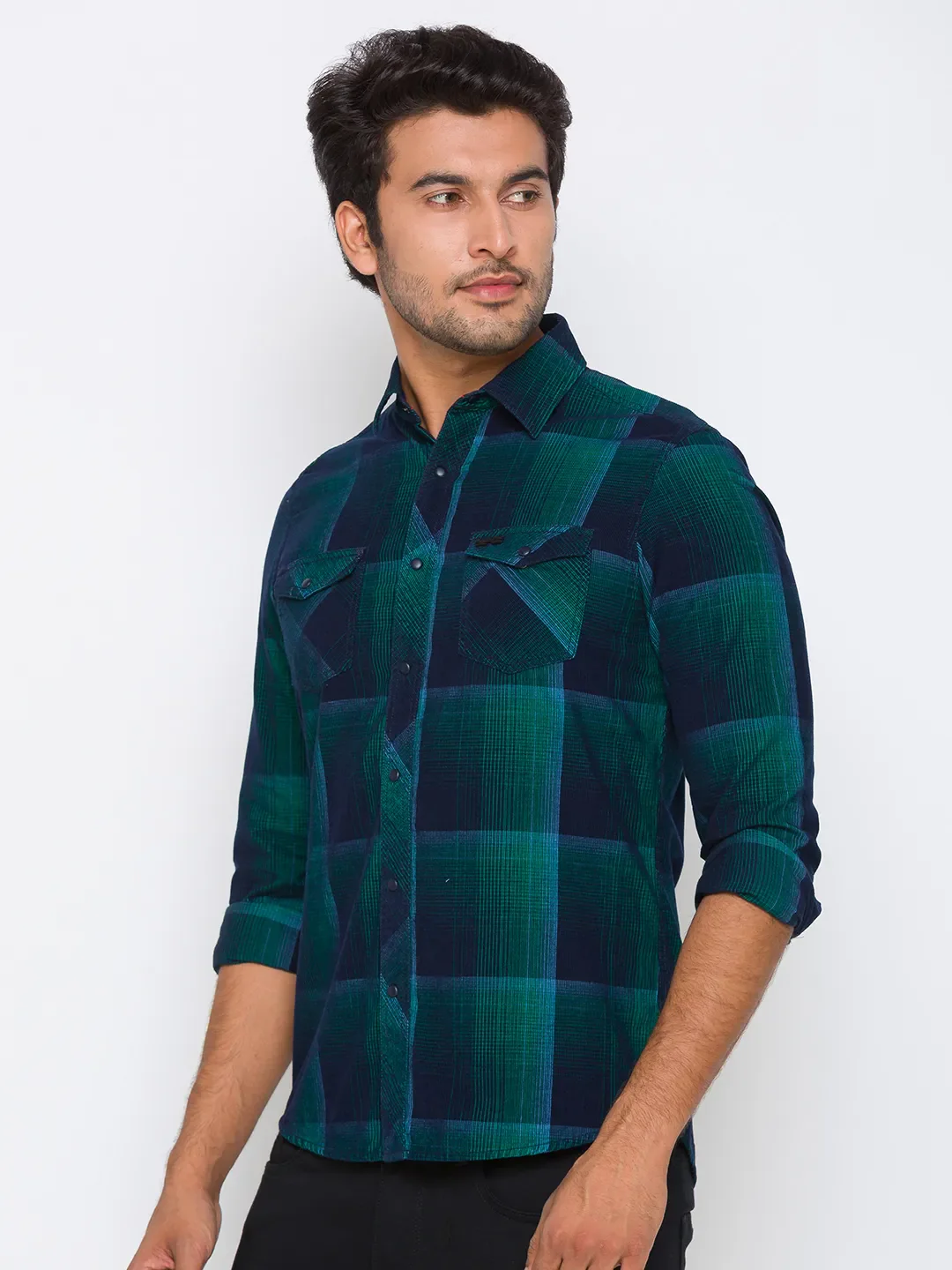 Green Slim Straight Fit Regular Collar Long Sleeves Cotton Men's Shirt by Being Human Clothing - Image 2