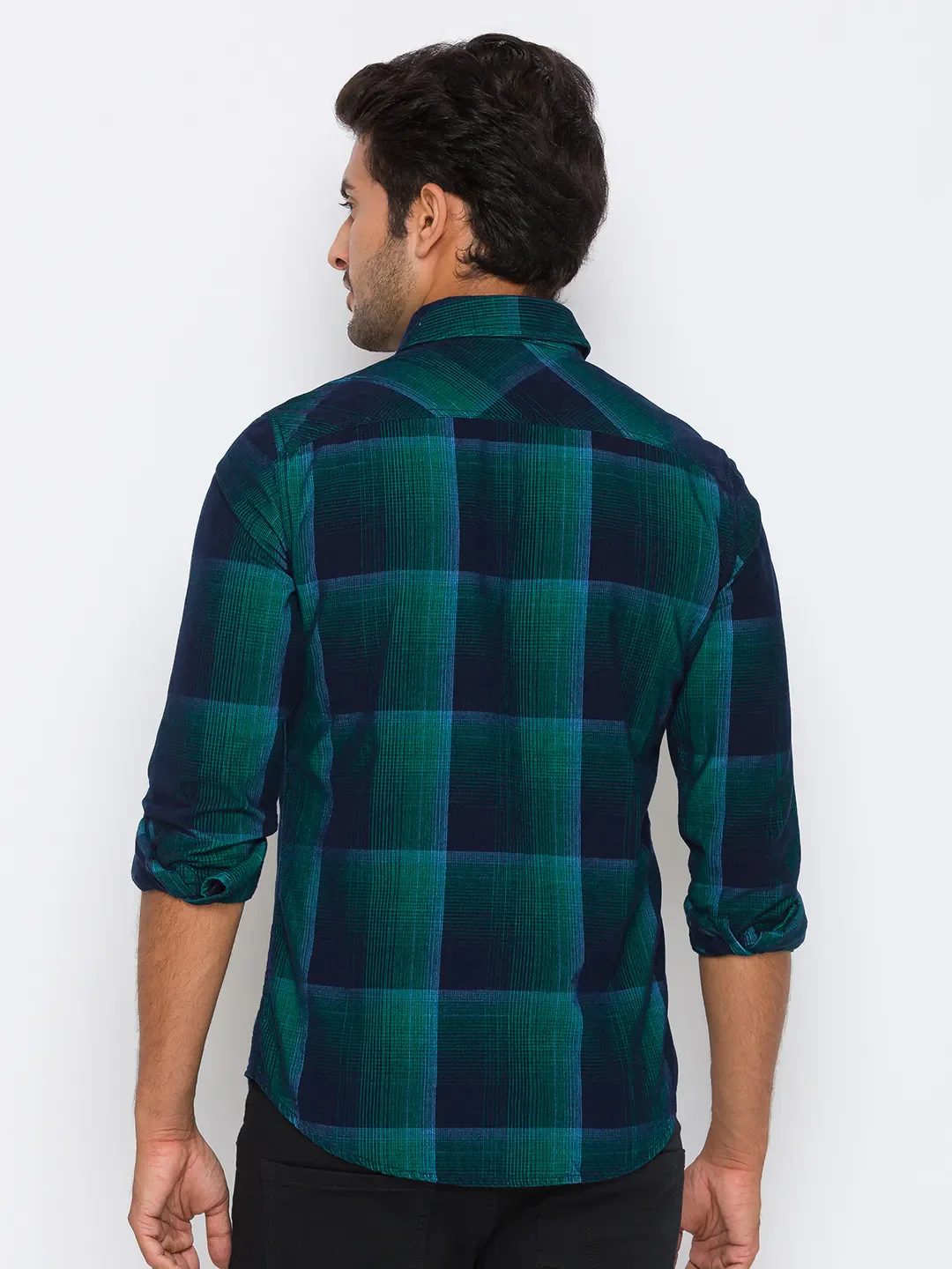 Green Slim Straight Fit Regular Collar Long Sleeves Cotton Men's Shirt by Being Human Clothing - Image 3