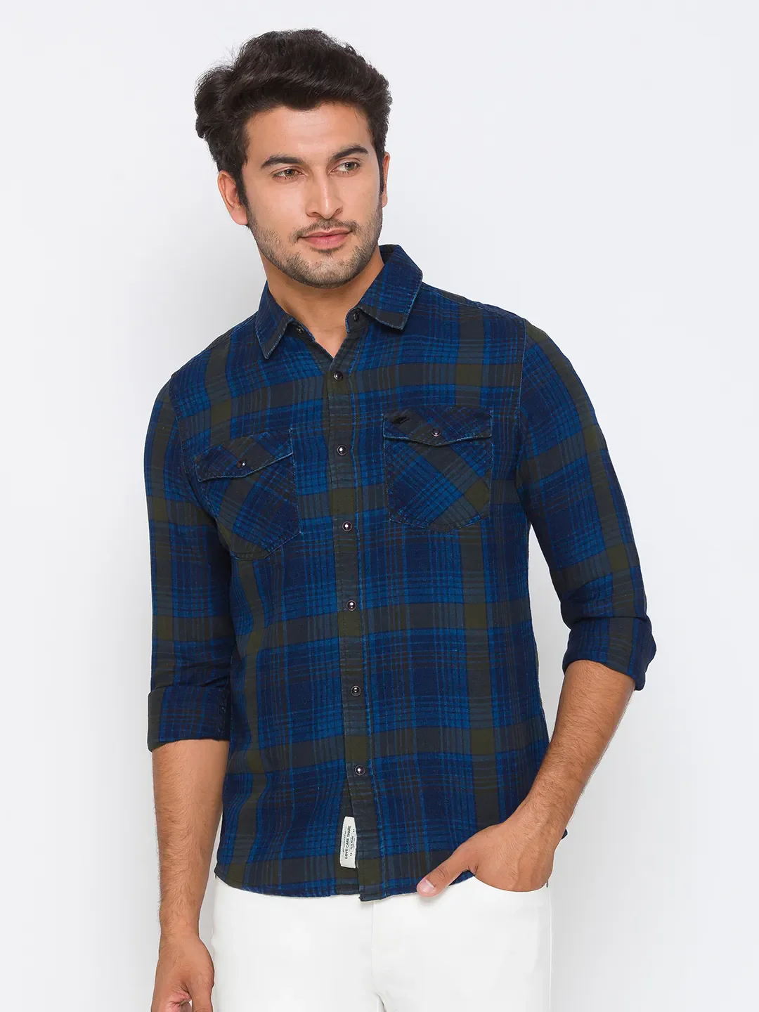 Green Slim Straight Fit Regular Collar Long Sleeves Cotton Men's Shirt by Being Human Clothing