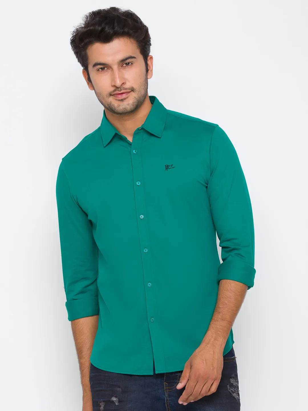 Green Super Slim Fit Regular Collar Men's Shirt by Being Human Clothing