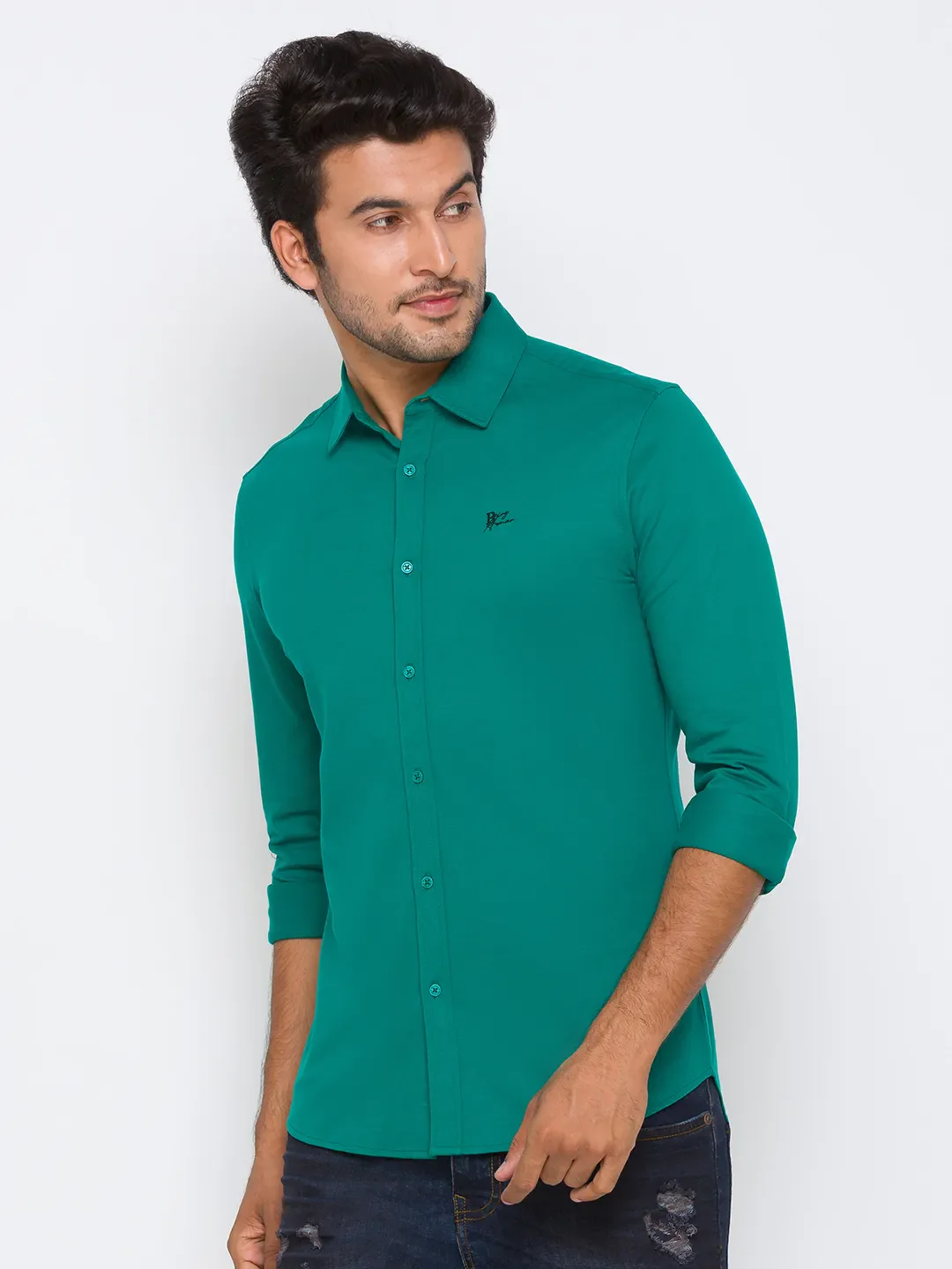 Green Super Slim Fit Regular Collar Men's Shirt by Being Human Clothing - Image 2