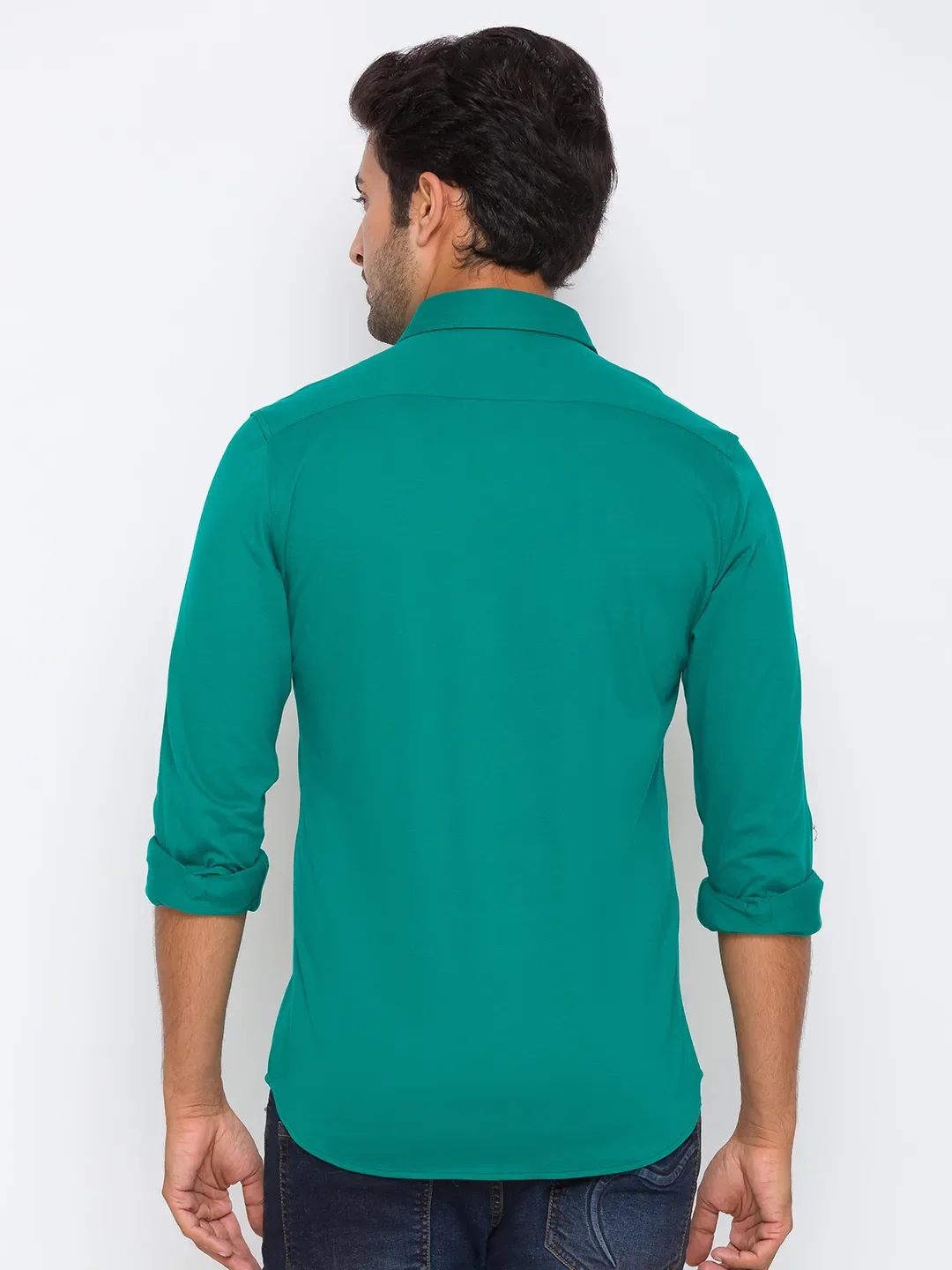 Green Super Slim Fit Regular Collar Men's Shirt by Being Human Clothing - Image 3