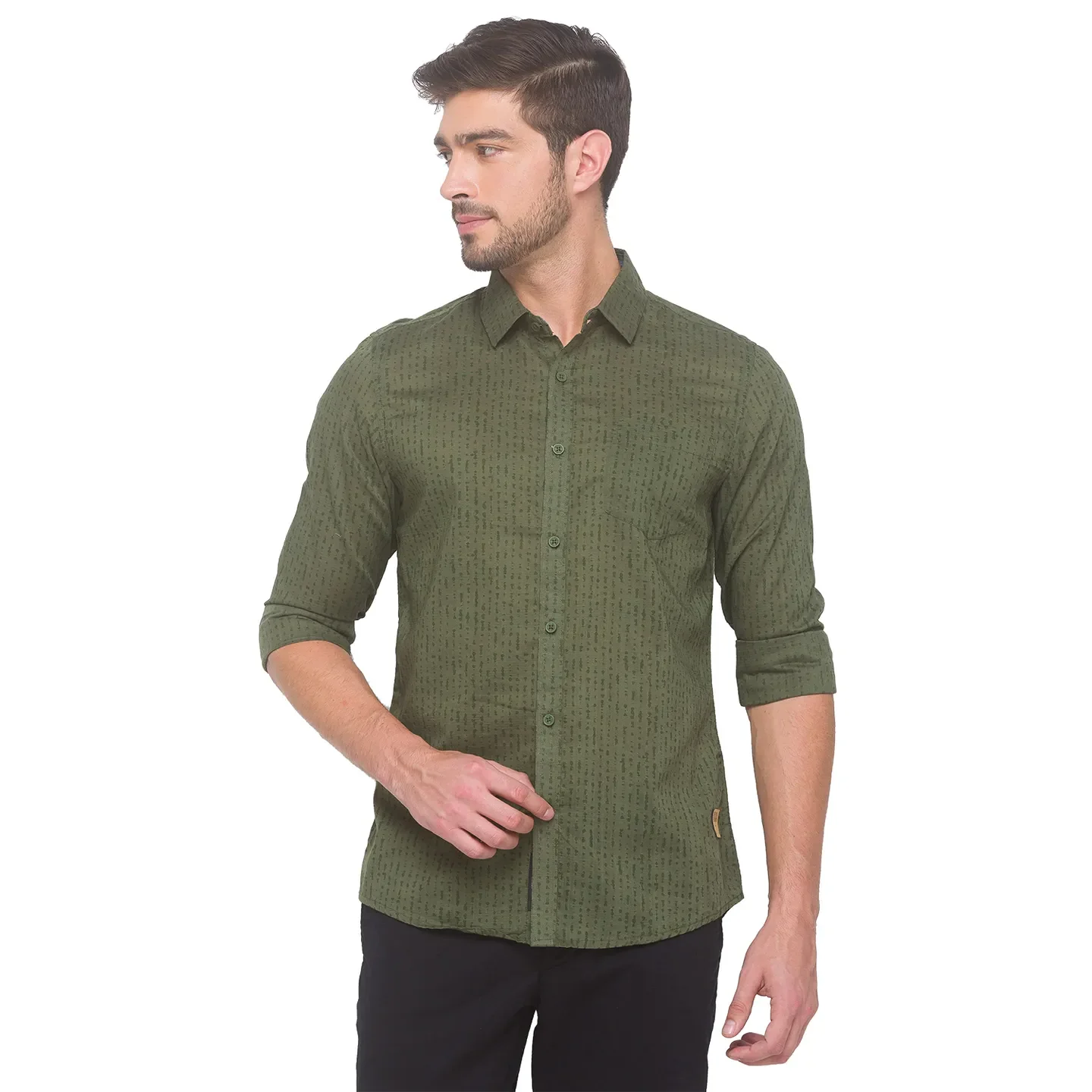 Green Slim Straight Fit Men's Long Sleeves Shirt by Being Human Clothing