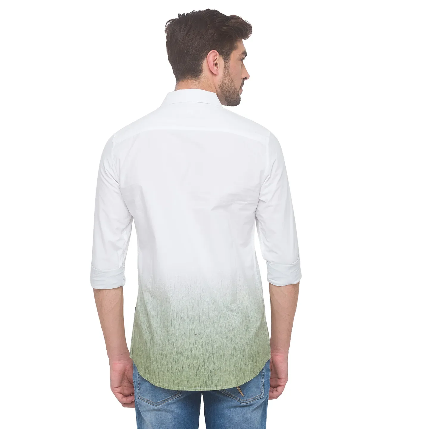 Green Slim Straight Fit Regular Collar Long Sleeves Cotton Men's Shirt by Being Human Clothing - Image 2