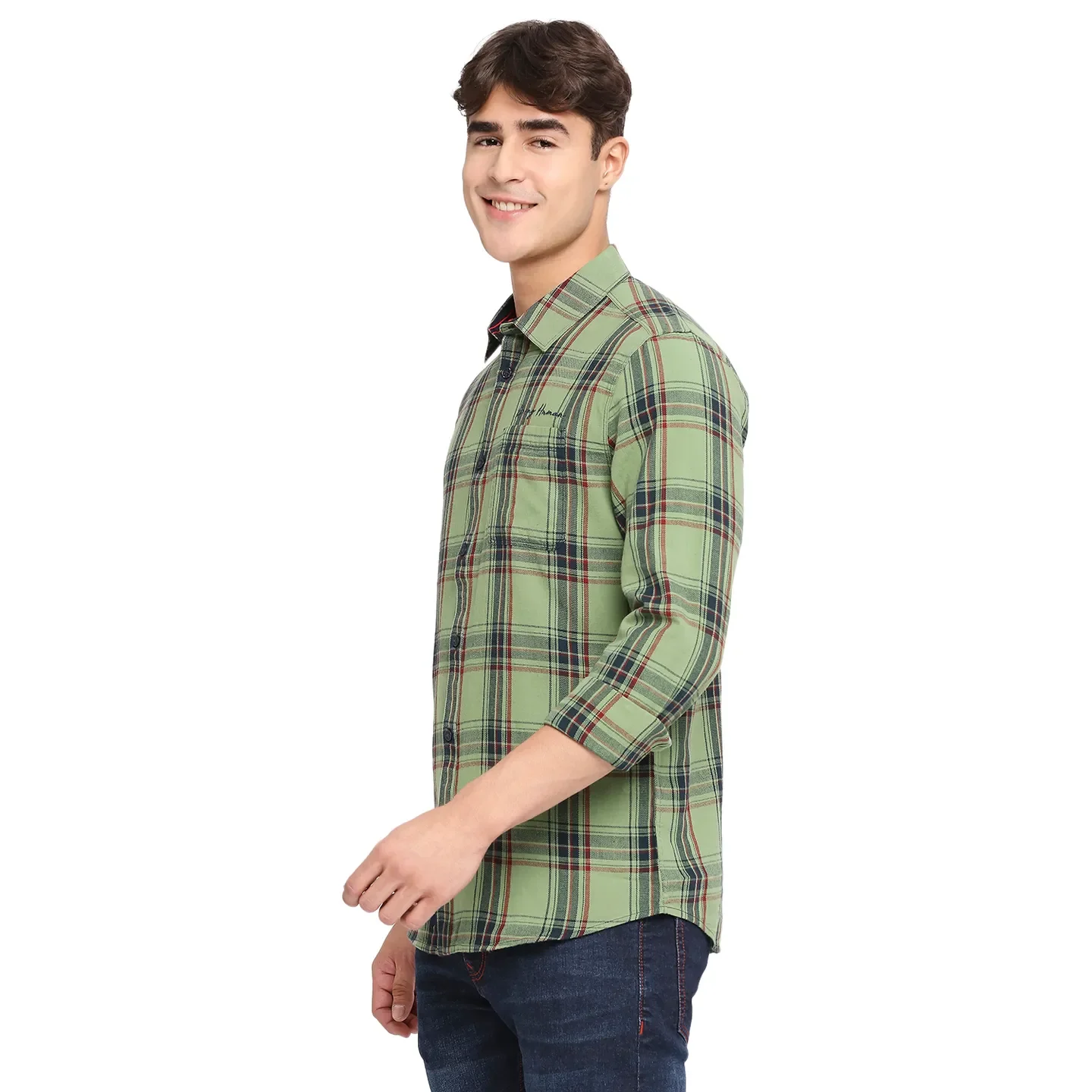 Green Slim Fit Regular Collar Men's Shirt by Being Human Clothing - Image 2