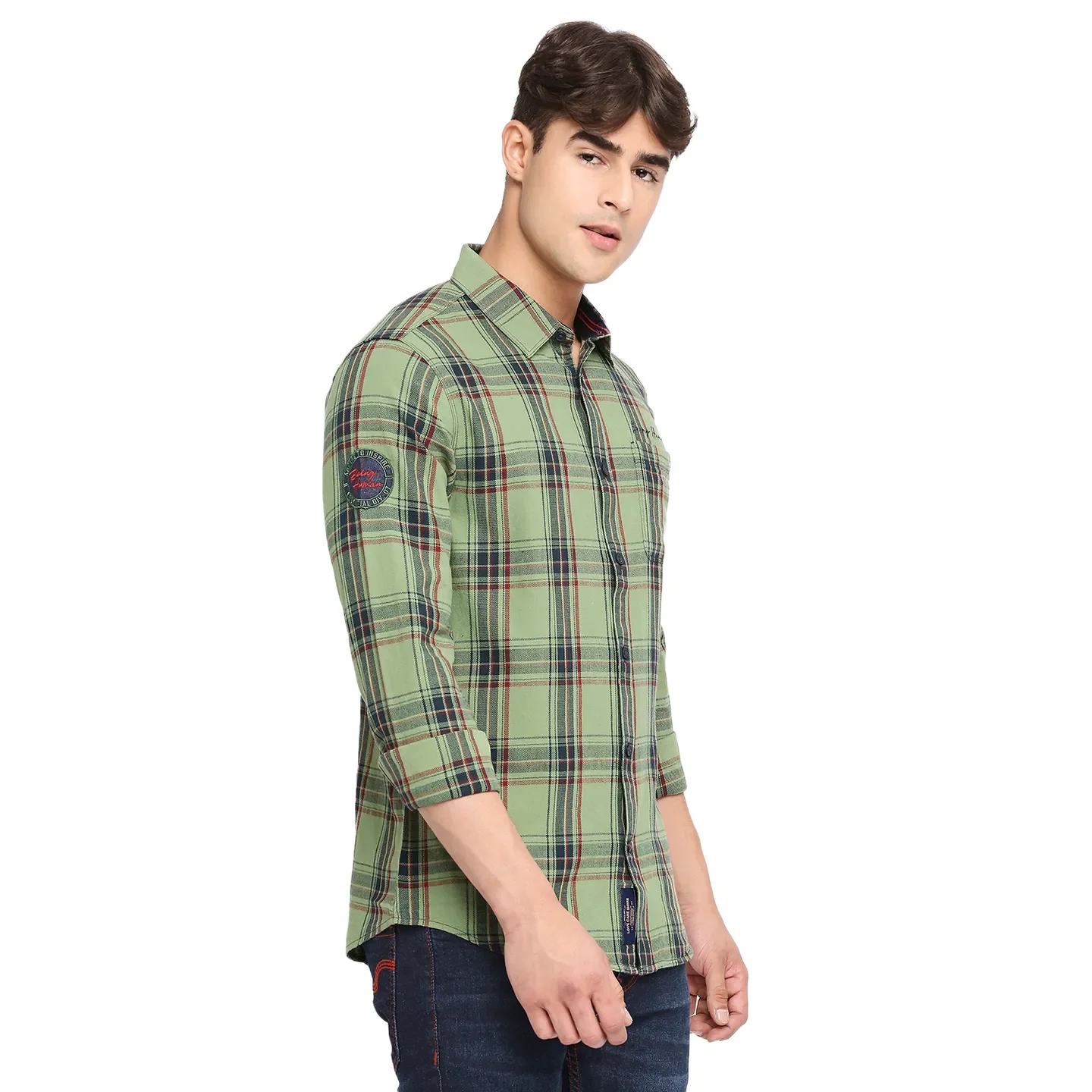 Green Slim Fit Regular Collar Men's Shirt by Being Human Clothing - Image 3