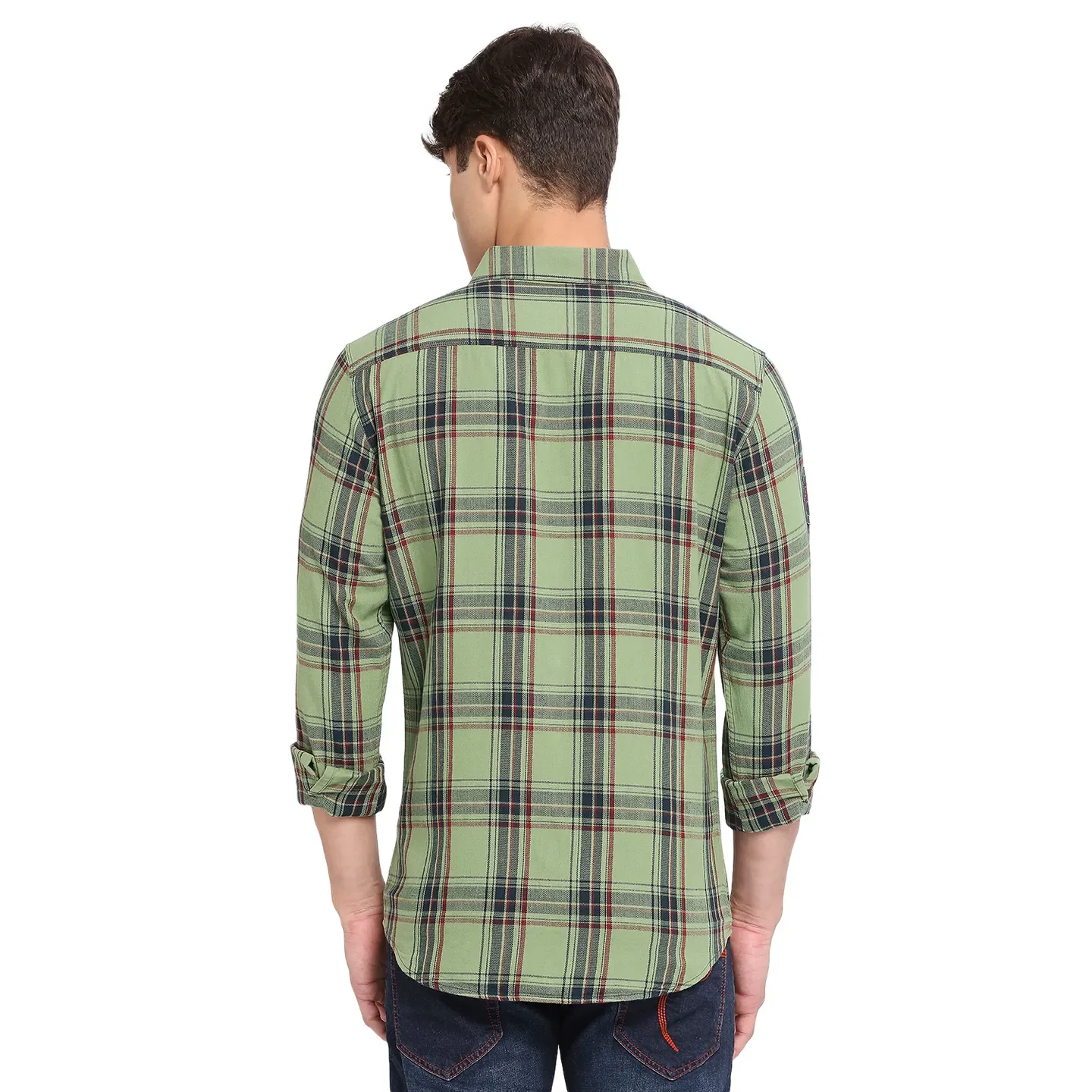 Green Slim Fit Regular Collar Men's Shirt by Being Human Clothing - Image 4