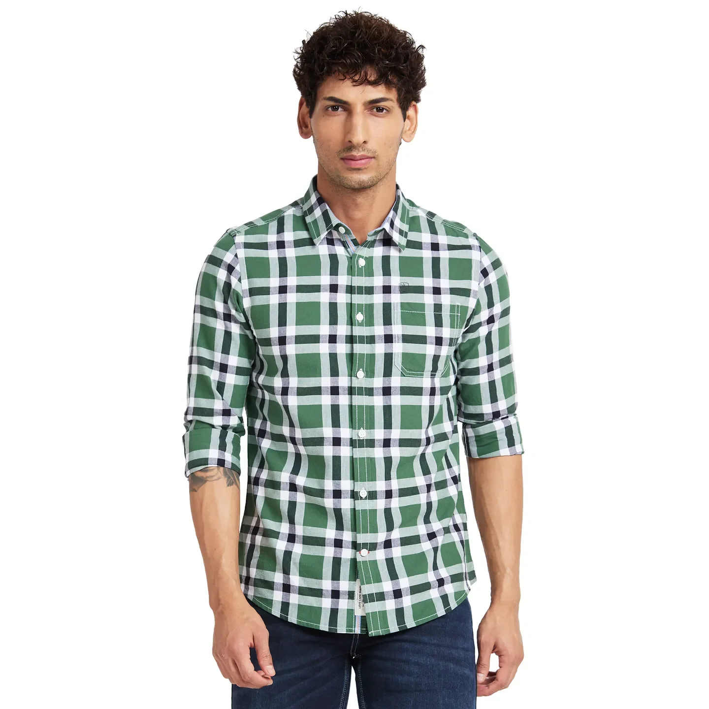 Green Slim Straight Fit Regular Collar Long Sleeves Men's Shirt by Being Human Clothing