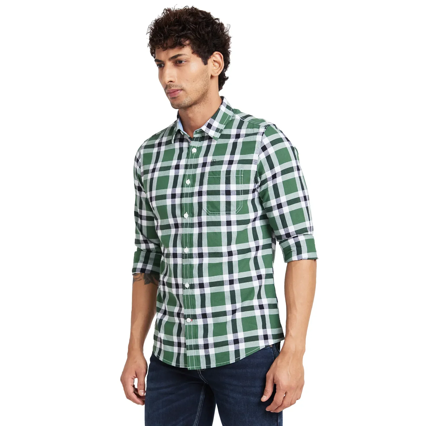 Green Slim Straight Fit Regular Collar Long Sleeves Men's Shirt by Being Human Clothing - Image 3