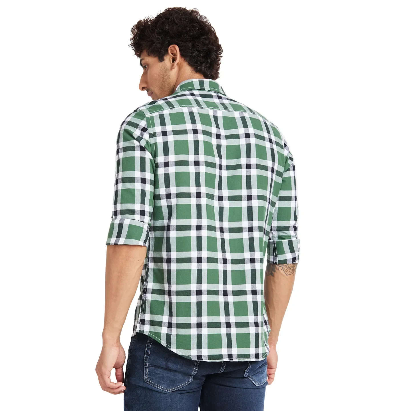 Green Slim Straight Fit Regular Collar Long Sleeves Men's Shirt by Being Human Clothing - Image 4