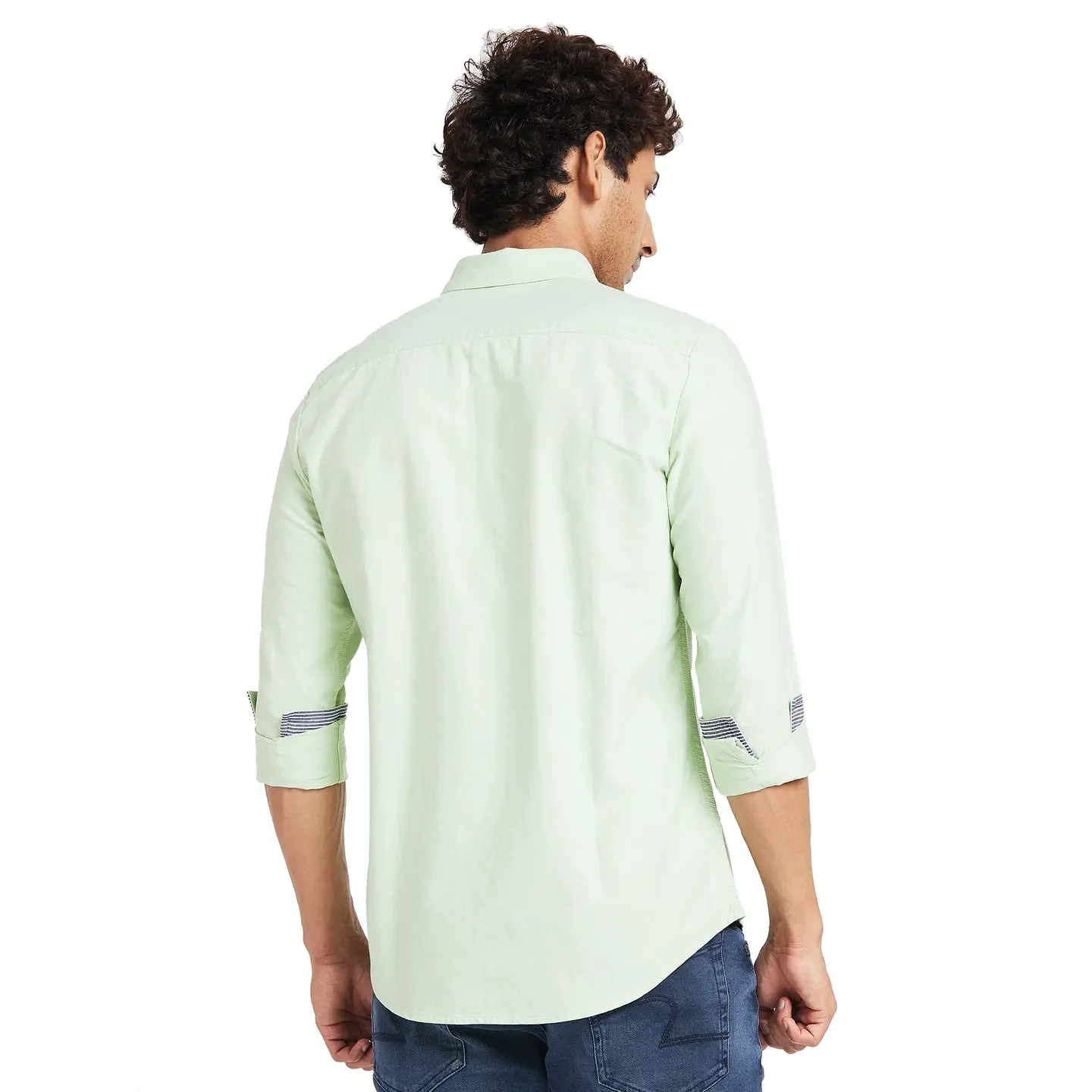 Green Slim Straight Fit Regular Collar Long Sleeves Men's Shirt by Being Human Clothing - Image 4