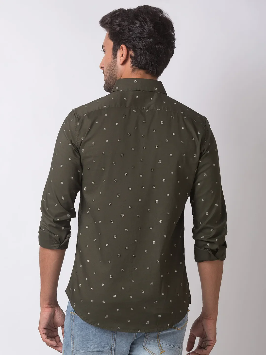 Green Slim Straight Fit Regular Collar Long Sleeves Cotton Men's Shirt by Being Human Clothing - Image 4