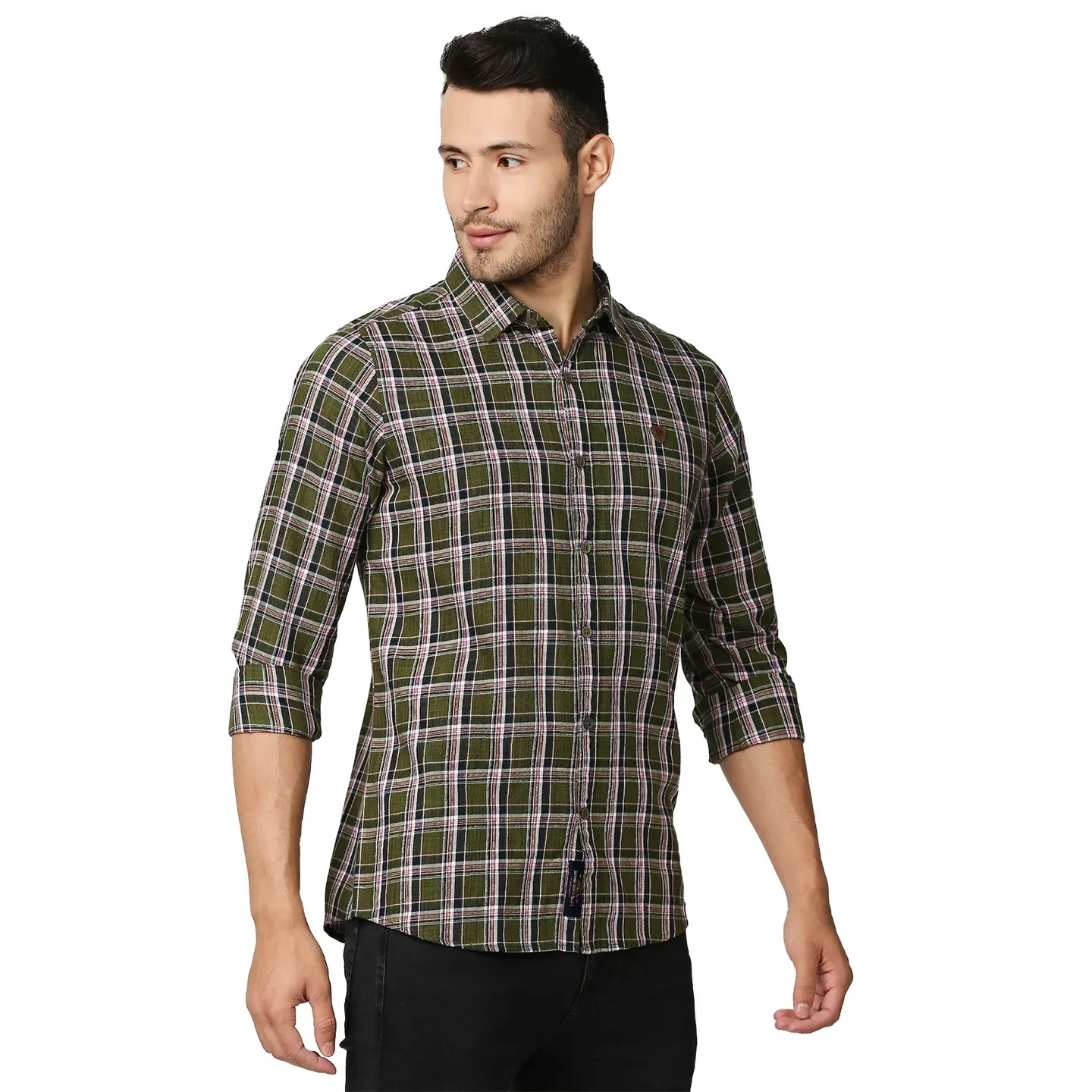 Green Slim Straight Fit Regular Collar Long Sleeves Men's Shirt by Being Human Clothing - Image 3