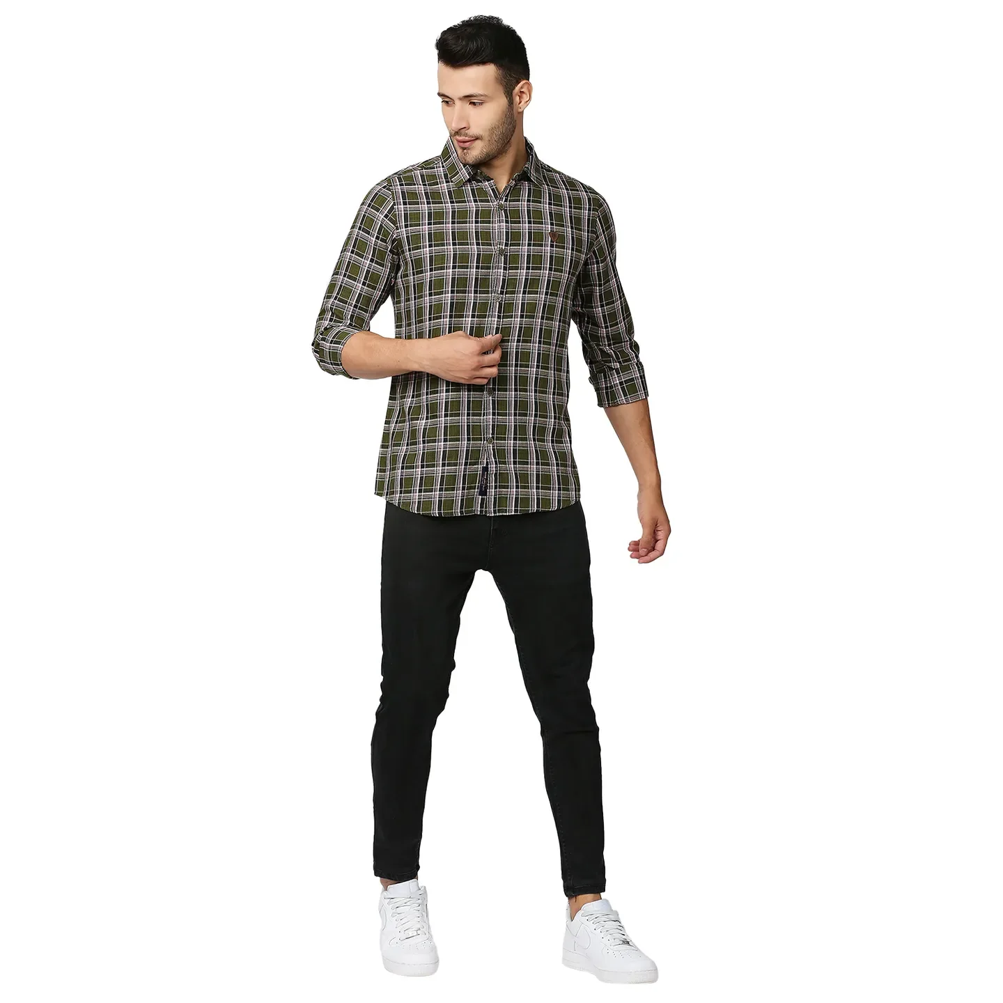 Green Slim Straight Fit Regular Collar Long Sleeves Men's Shirt by Being Human Clothing - Image 5
