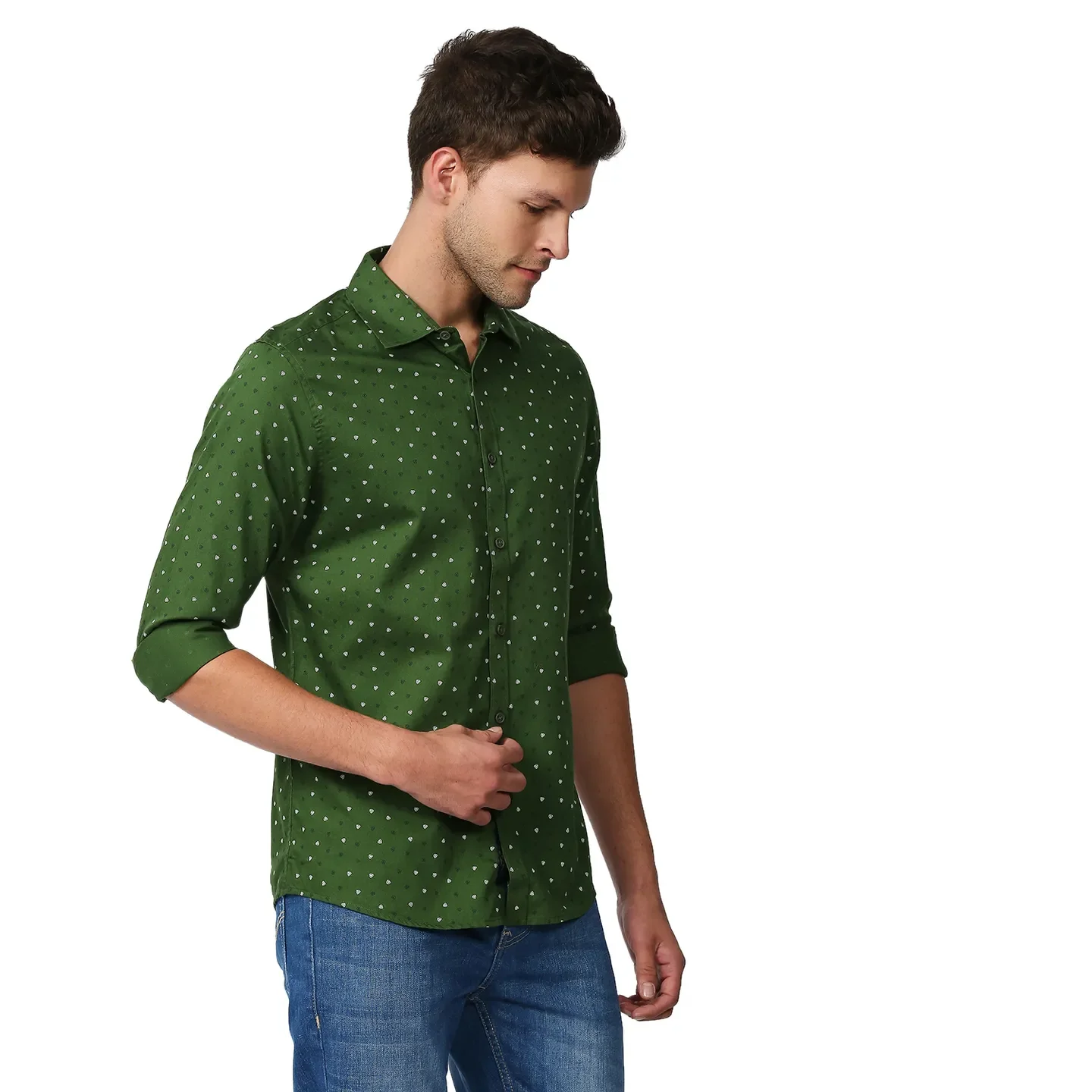 Green Slim Straight Fit Regular Collar Long Sleeves Men's Shirt by Being Human Clothing - Image 3