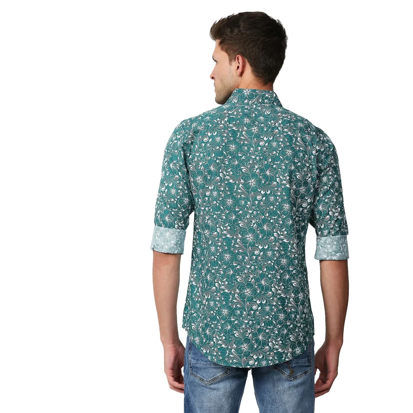 Green Slim Straight Fit Regular Collar Long Sleeves Men's Shirt by Being Human Clothing - Image 3