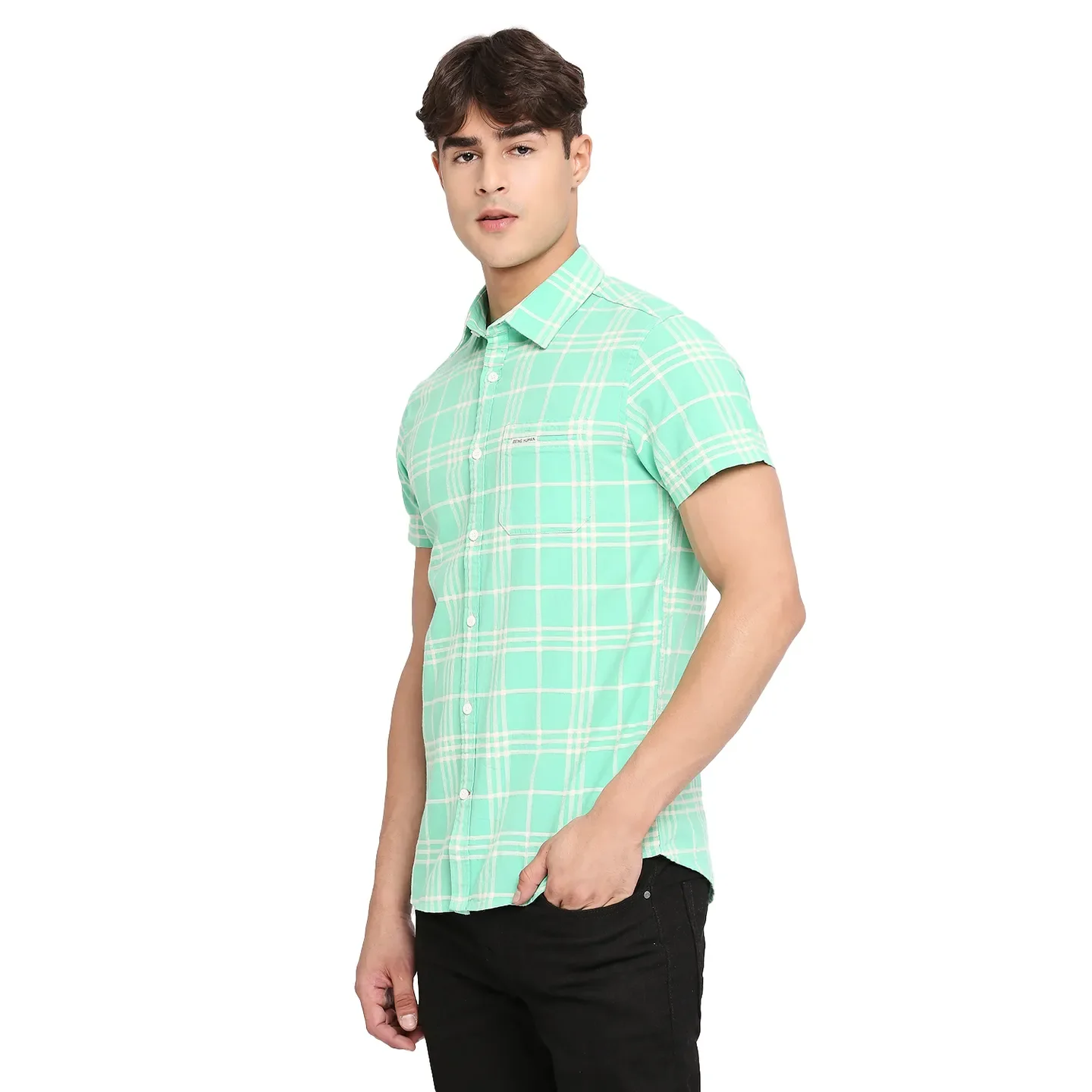 Green Slim Fit Regular Collar Men's Shirt by Being Human Clothing - Image 2