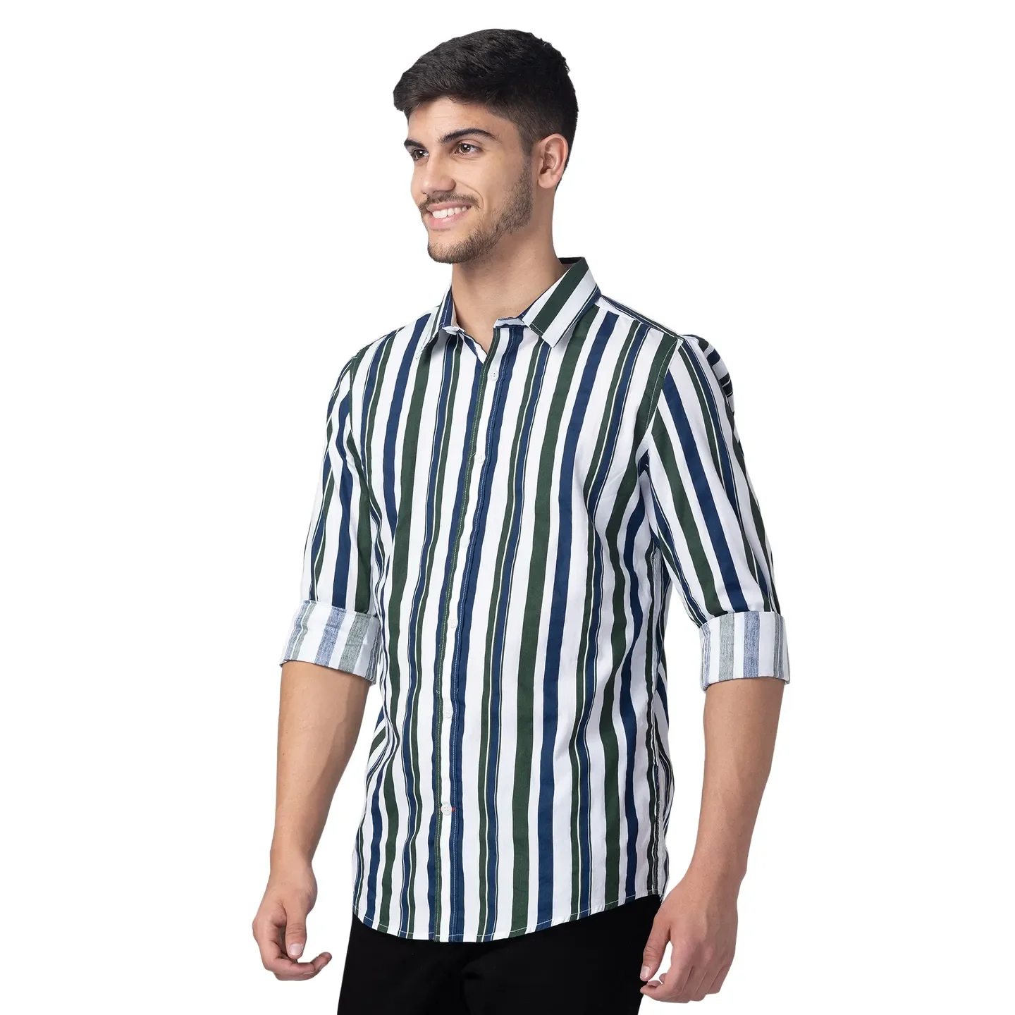 Green Slim Straight Fit Regular Collar Long Sleeves Cotton Men's Shirt by Being Human Clothing - Image 2