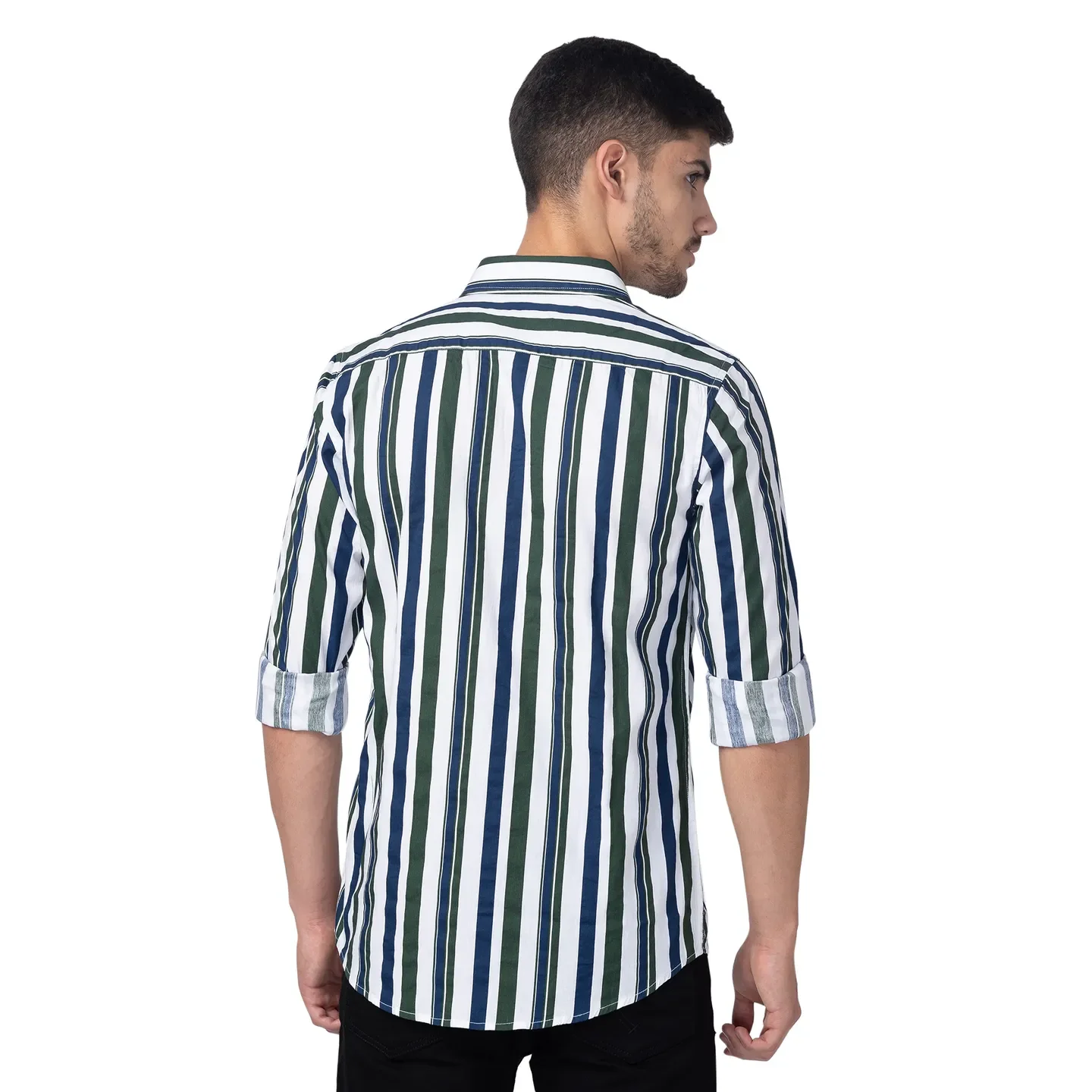 Green Slim Straight Fit Regular Collar Long Sleeves Cotton Men's Shirt by Being Human Clothing - Image 3