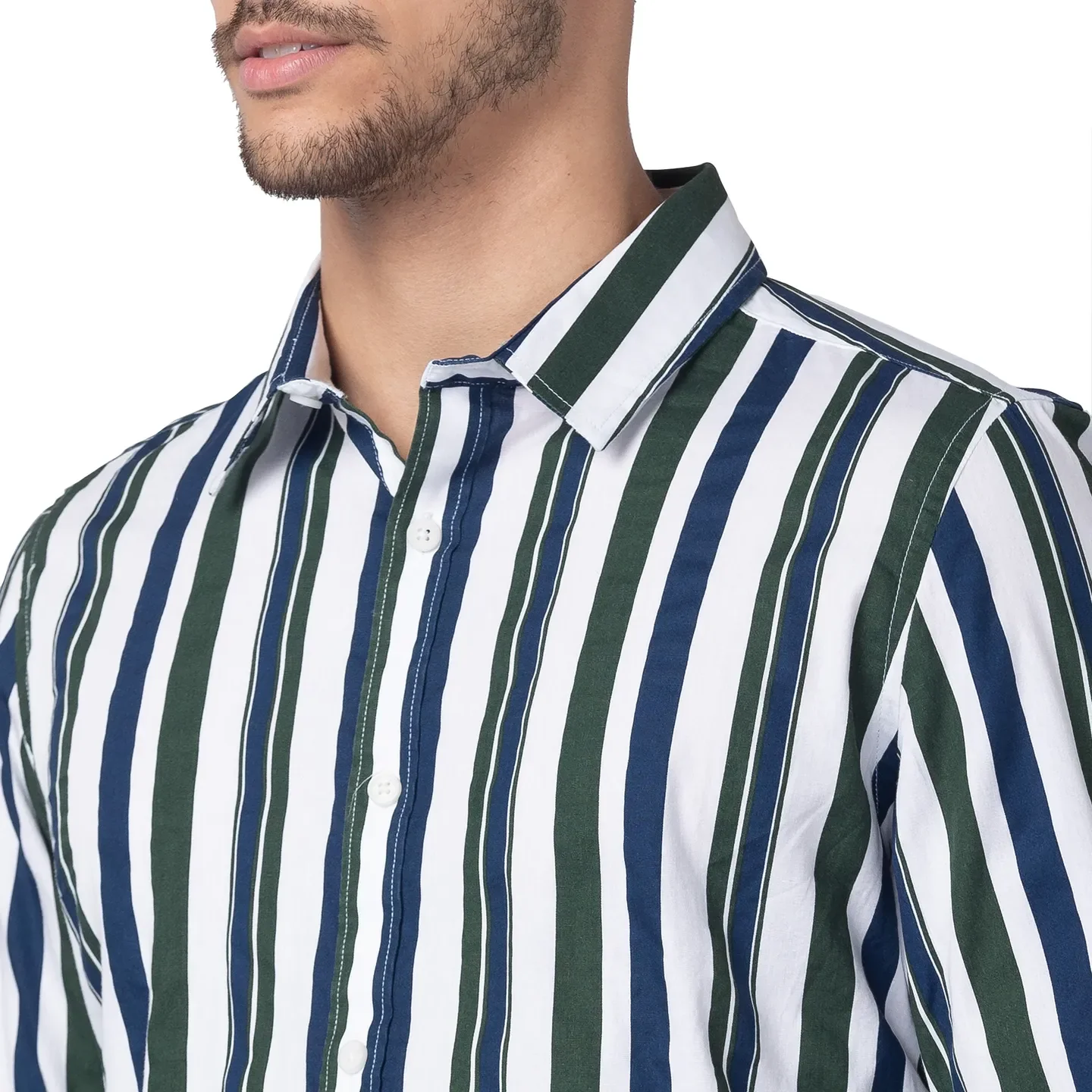 Green Slim Straight Fit Regular Collar Long Sleeves Cotton Men's Shirt by Being Human Clothing - Image 4