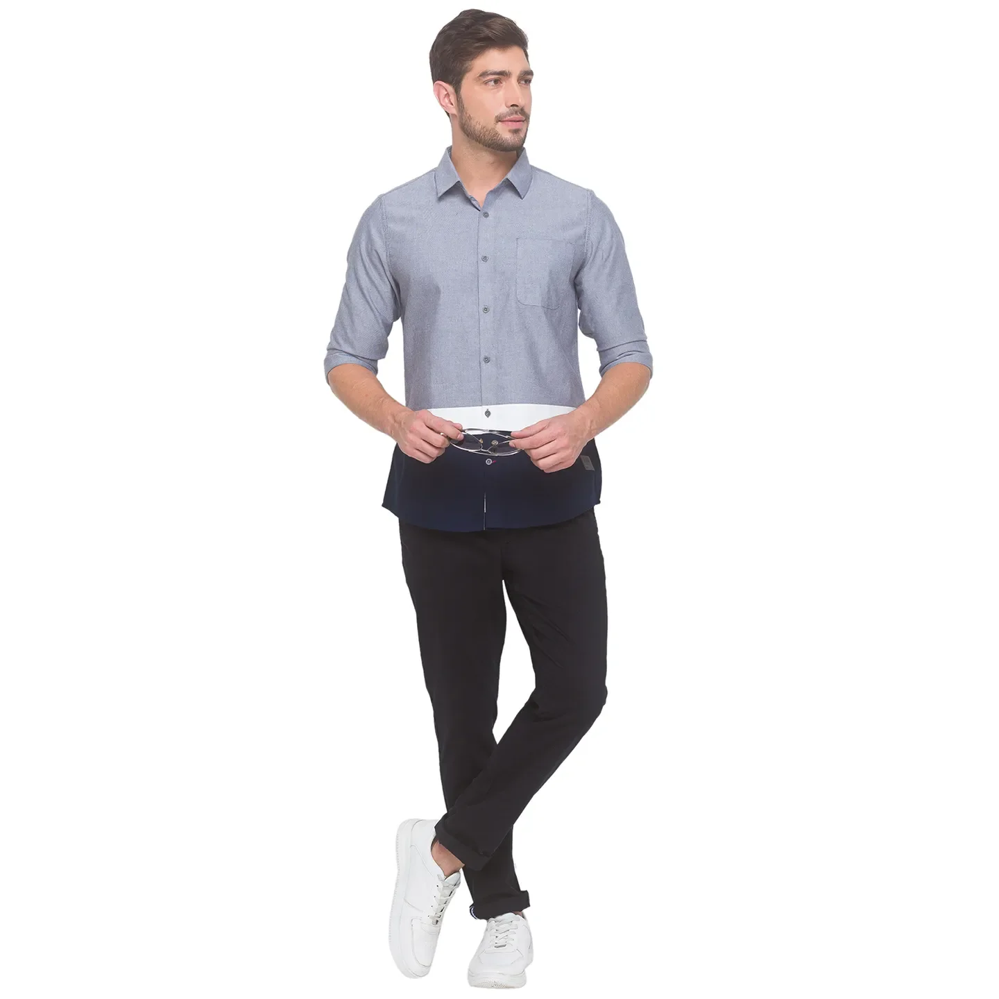 Grey Slim Fit Regular Collar Men's Shirt by Being Human Clothing