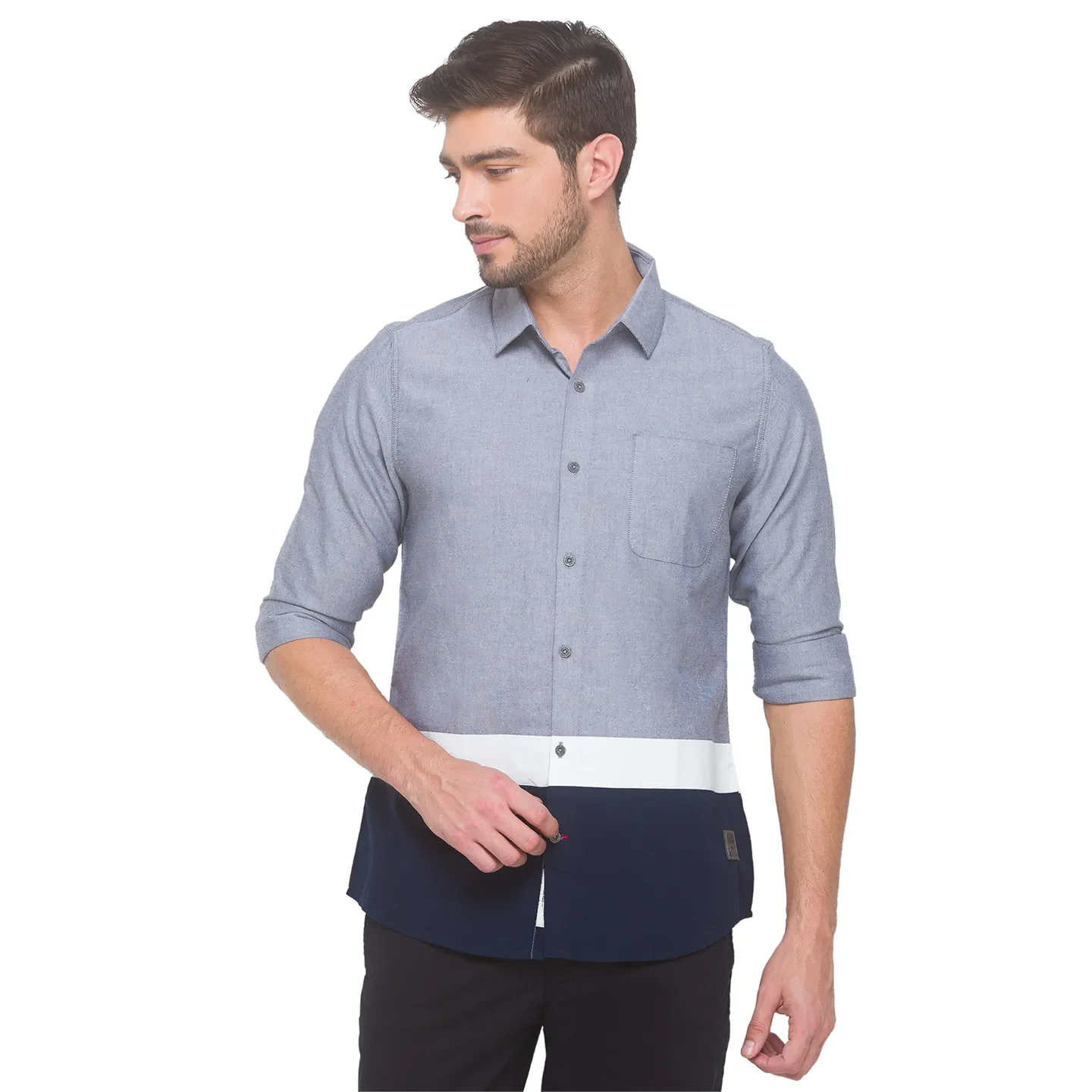 Grey Slim Fit Regular Collar Men's Shirt by Being Human Clothing - Image 5