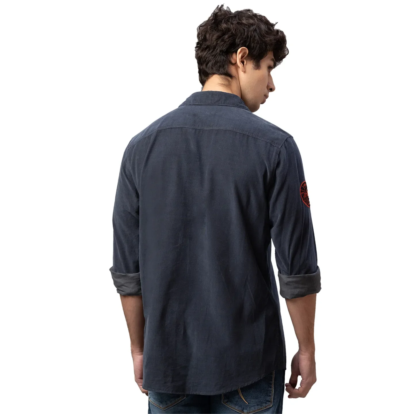 Grey Slim Straight Fit Regular Collar Long Sleeves Cotton Men's Shirt by Being Human Clothing - Image 3