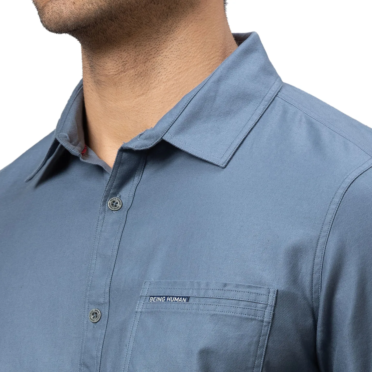 Grey Slim Straight Fit Regular Collar Long Sleeves Cotton Men's Shirt by Being Human Clothing - Image 5