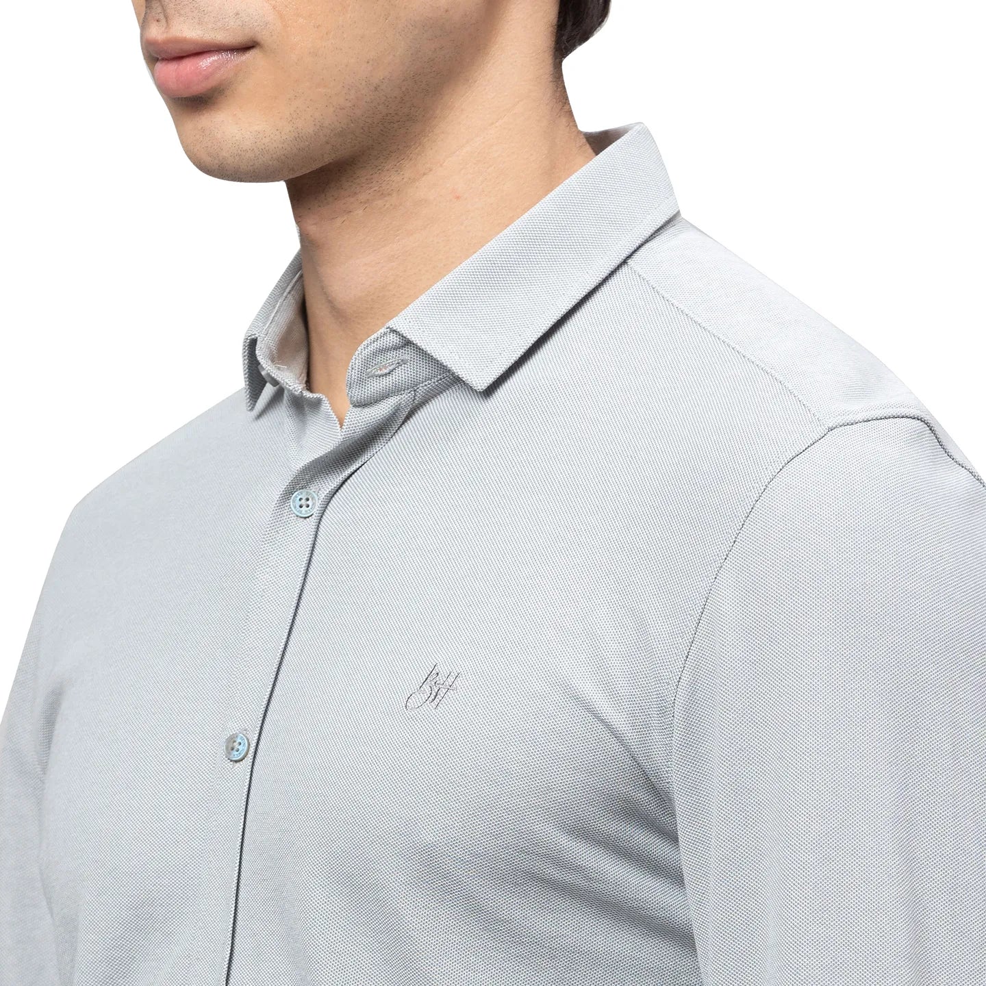 Grey Skinny Straight Fit Regular Collar Long Sleeves Cotton Men's Shirt by Being Human Clothing - Image 5