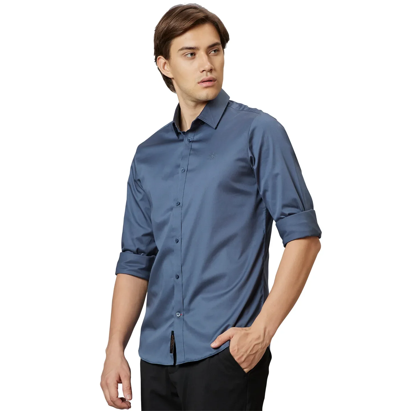 Grey Slim Straight Fit Regular Collar Long Sleeves Cotton Men's Shirt by Being Human Clothing - Image 3
