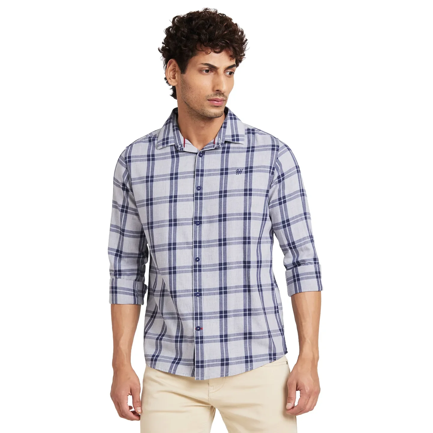 Grey Slim Fit Regular Collar Men's Shirt by Being Human Clothing
