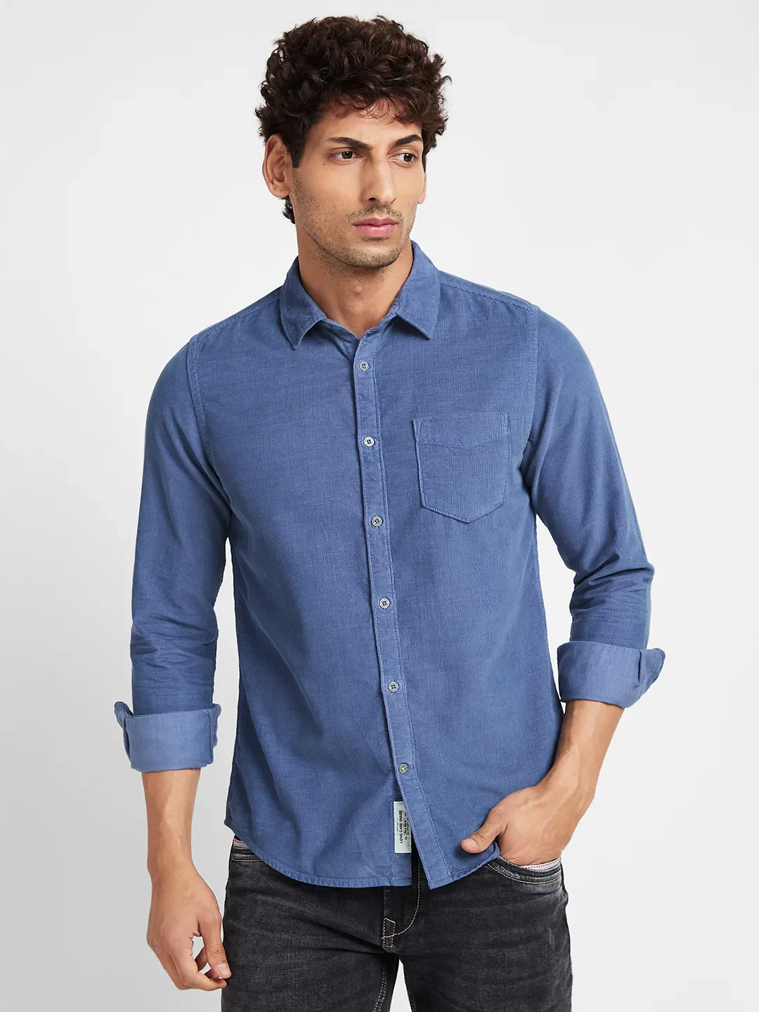 Grey Slim Straight Fit Regular Collar Long Sleeves Men's Shirt by Being Human Clothing