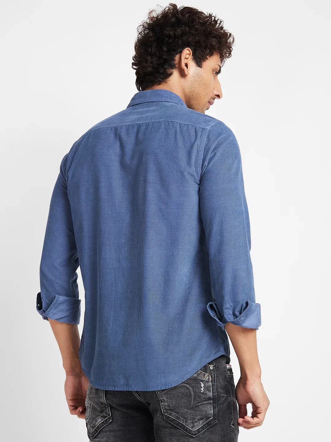 Grey Slim Straight Fit Regular Collar Long Sleeves Men's Shirt by Being Human Clothing - Image 4