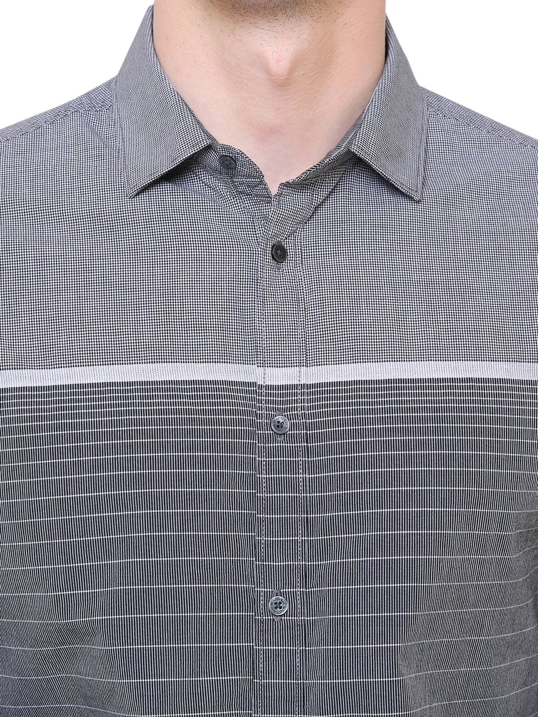 Grey Slim Straight Fit Regular Collar Long Sleeves Cotton Men's Shirt by Being Human Clothing - Image 4