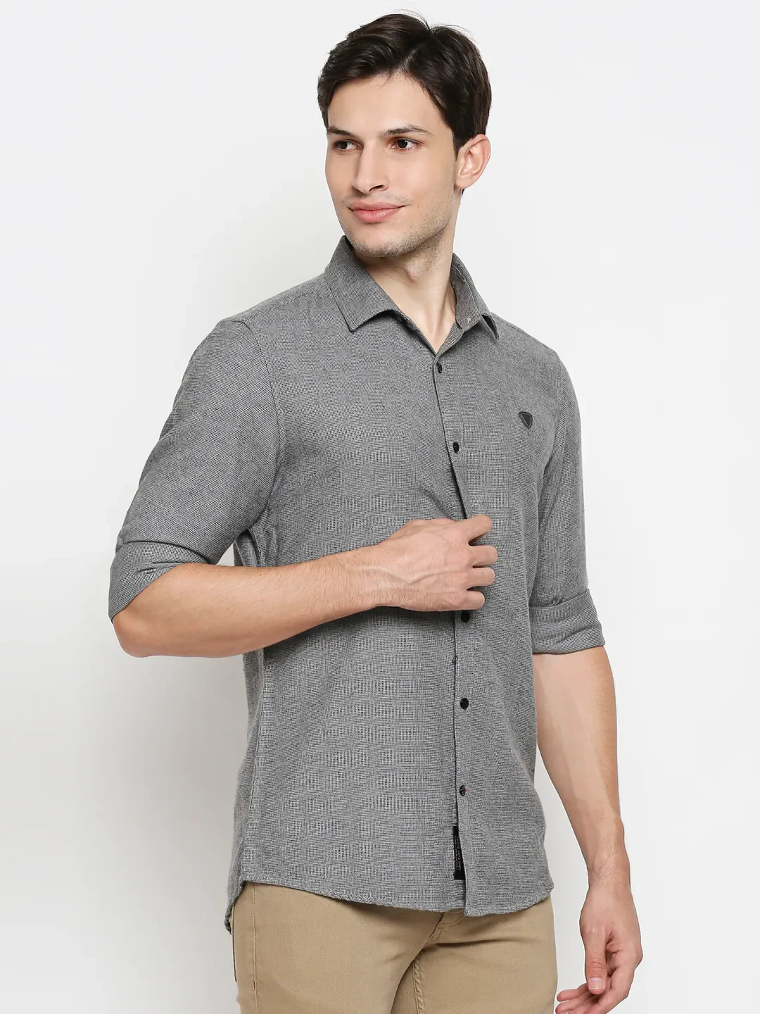 Grey Regular Fit Regular Collar Long Sleeves Cotton Men's Shirt by Being Human Clothing - Image 3