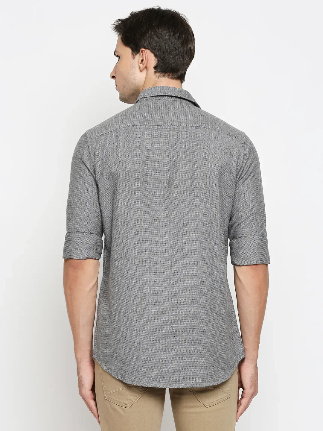 Grey Regular Fit Regular Collar Long Sleeves Cotton Men's Shirt by Being Human Clothing - Image 4