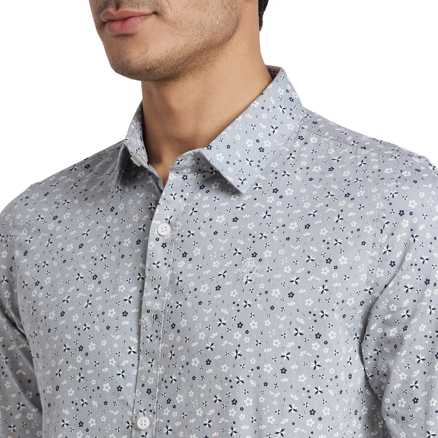 Grey Slim Straight Fit Regular Collar Long Sleeves Cotton Men's Shirt by Being Human Clothing - Image 4