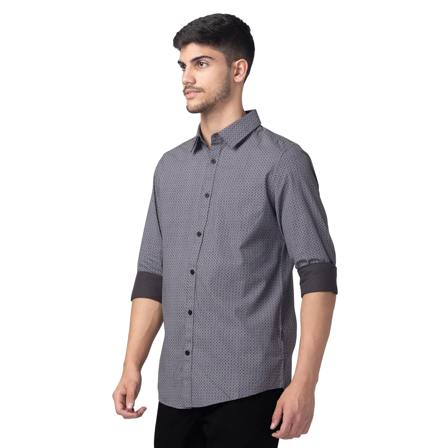 Grey Slim Straight Fit Regular Collar Long Sleeves Cotton Men's Shirt by Being Human Clothing - Image 2