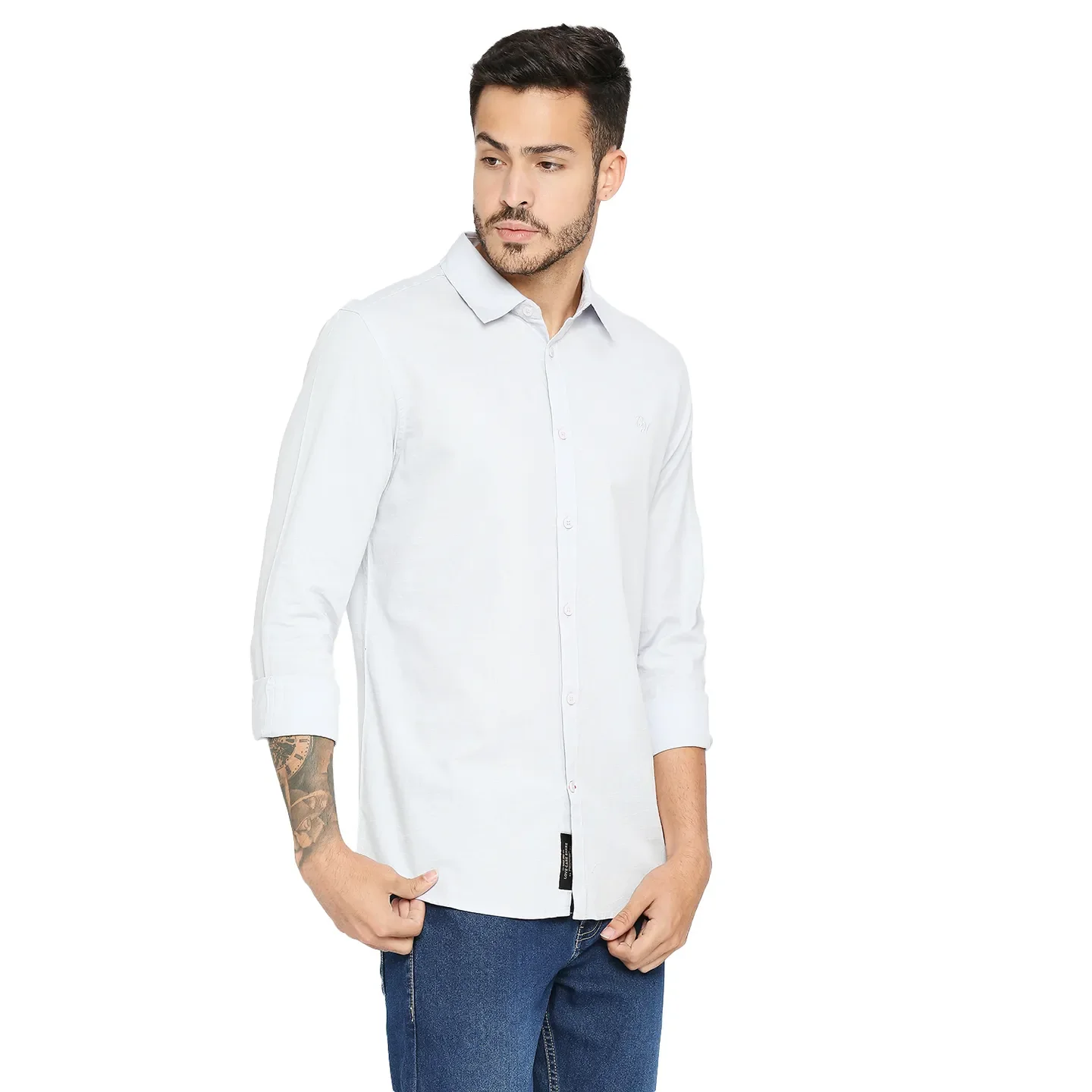 Grey Slim Straight Fit Regular Collar Long Sleeves Cotton Men's Shirt by Being Human Clothing - Image 3
