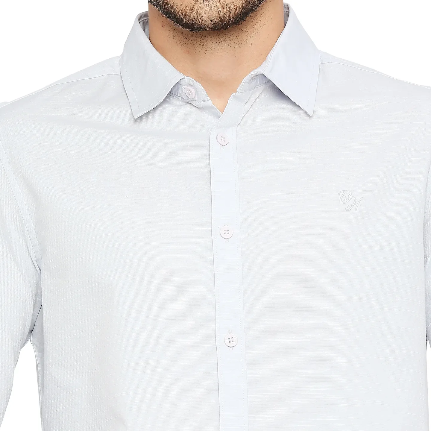 Grey Slim Straight Fit Regular Collar Long Sleeves Cotton Men's Shirt by Being Human Clothing - Image 5