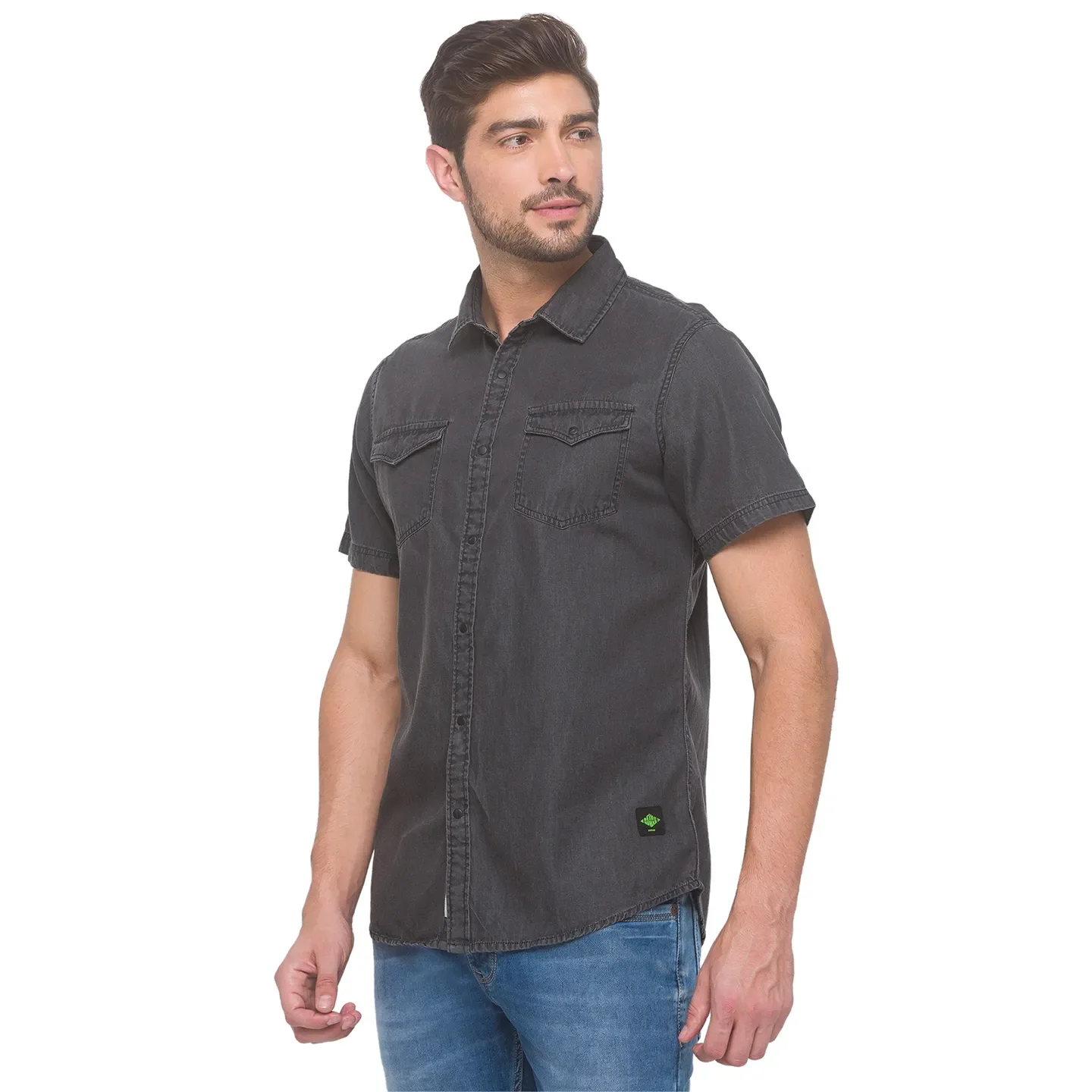 Grey Slim Fit Regular Collar Men's Shirt by Being Human Clothing - Image 2