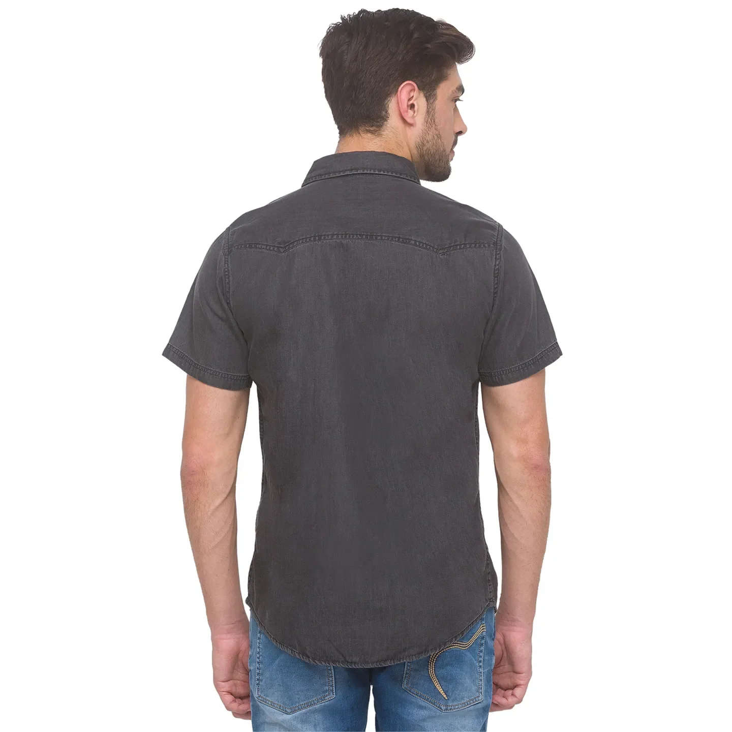 Grey Slim Fit Regular Collar Men's Shirt by Being Human Clothing - Image 3